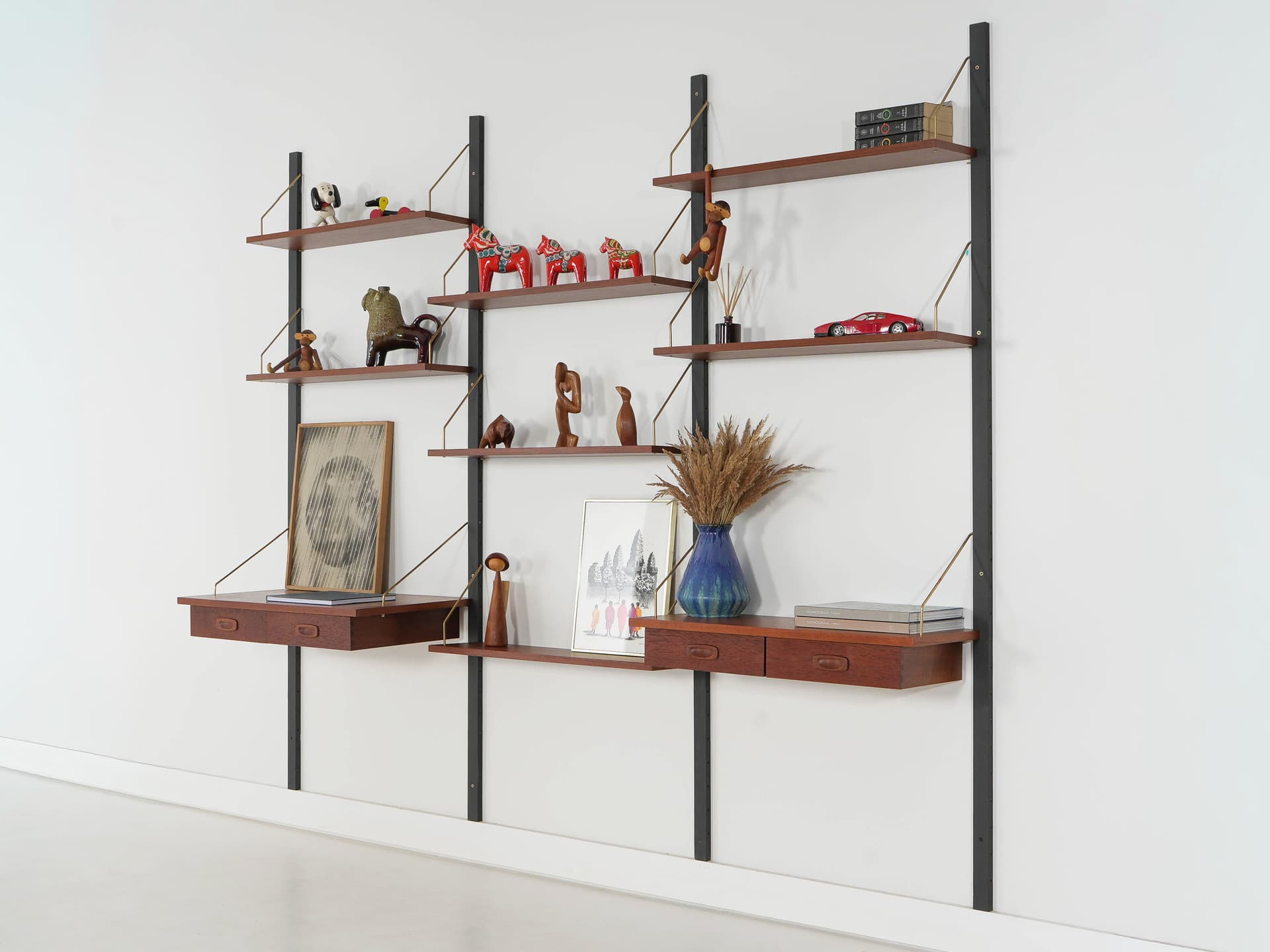 Regał modułowy PS System, teak brązowy, drewno czarne, Dania, lata 70. - 371189