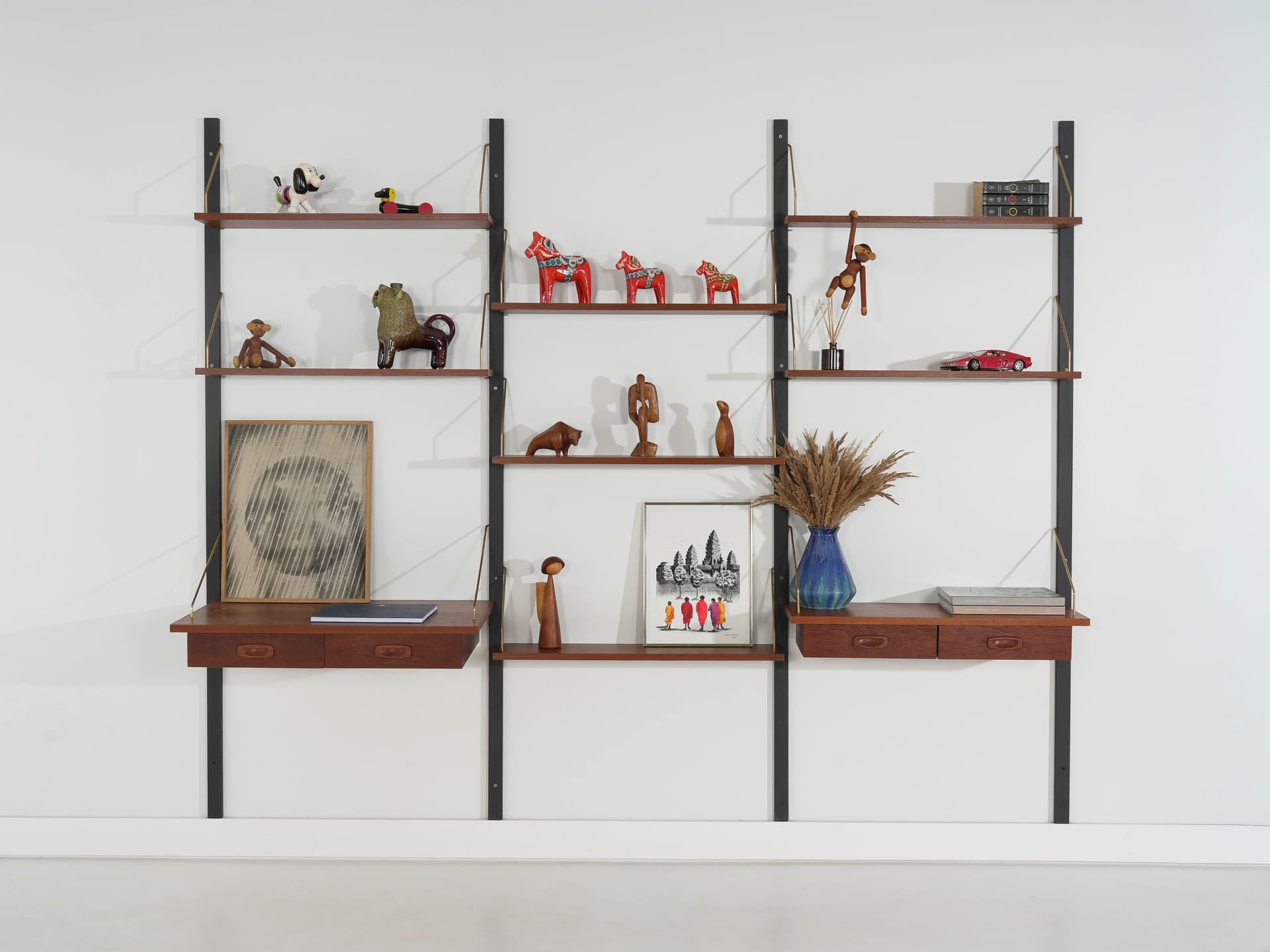 Regał modułowy PS System, teak brązowy, drewno czarne, Dania, lata 70. - 371190