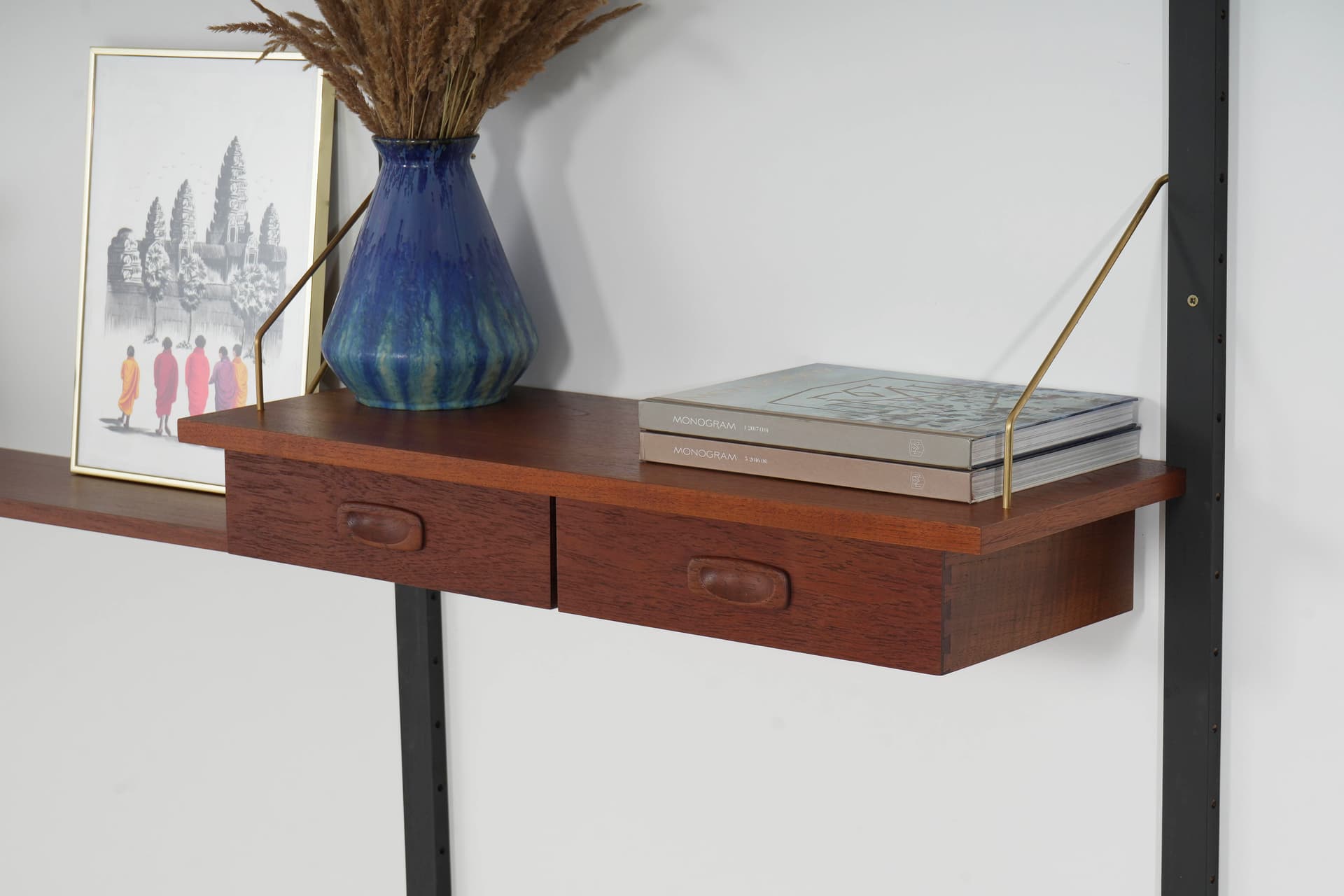 Regał modułowy PS System, teak brązowy, drewno czarne, Dania, lata 70. - 371192