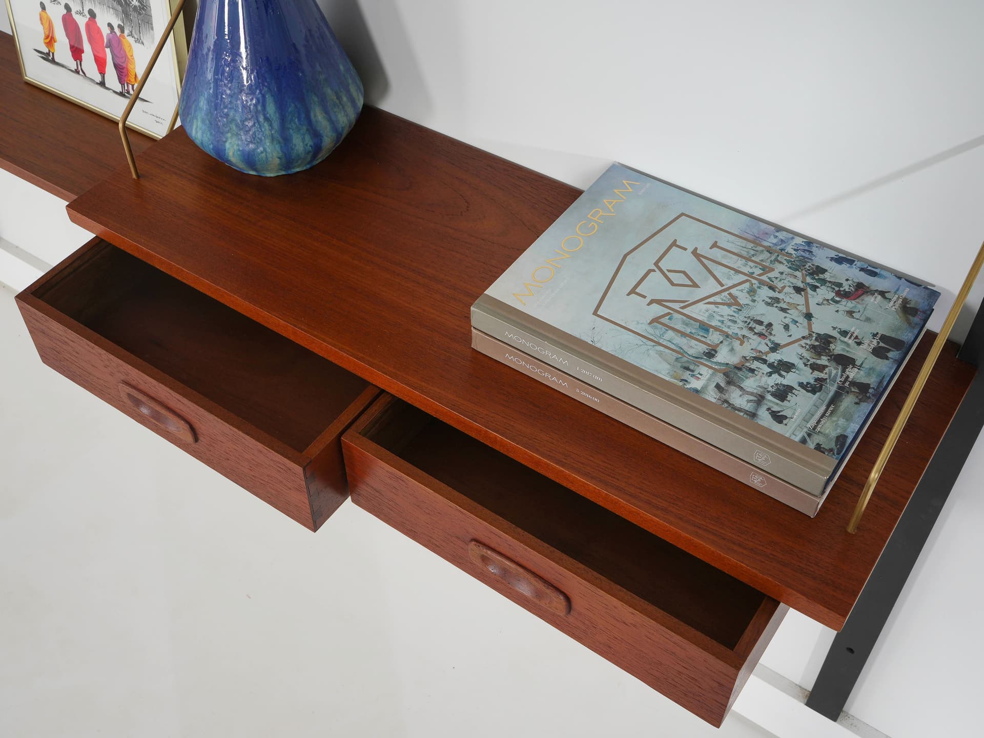 Regał modułowy PS System, teak brązowy, drewno czarne, Dania, lata 70. - 371198