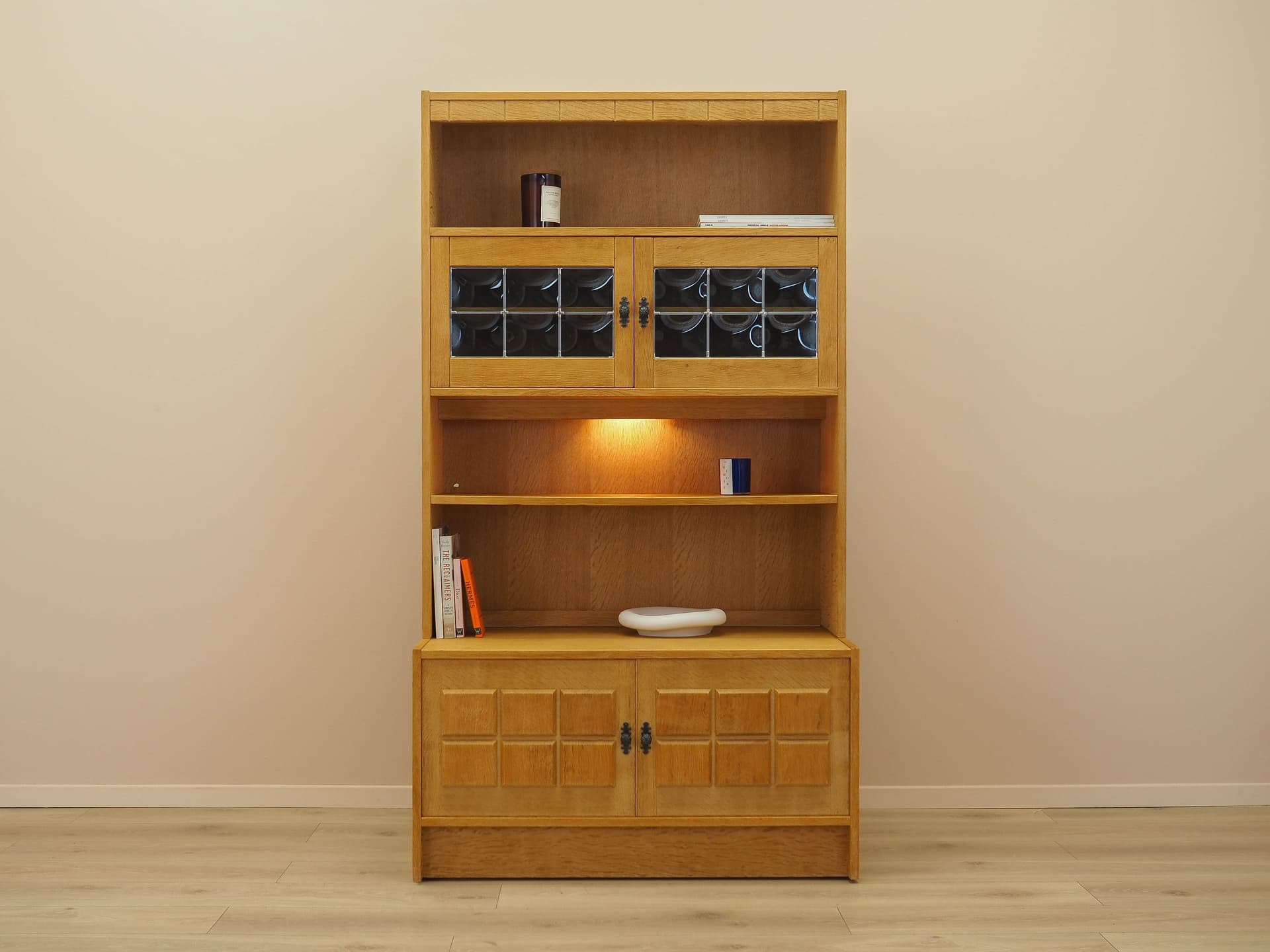 Biblioteczka, dąb brązowy, proj. H. Kjærnulf, Dania, lata 60. - 371205