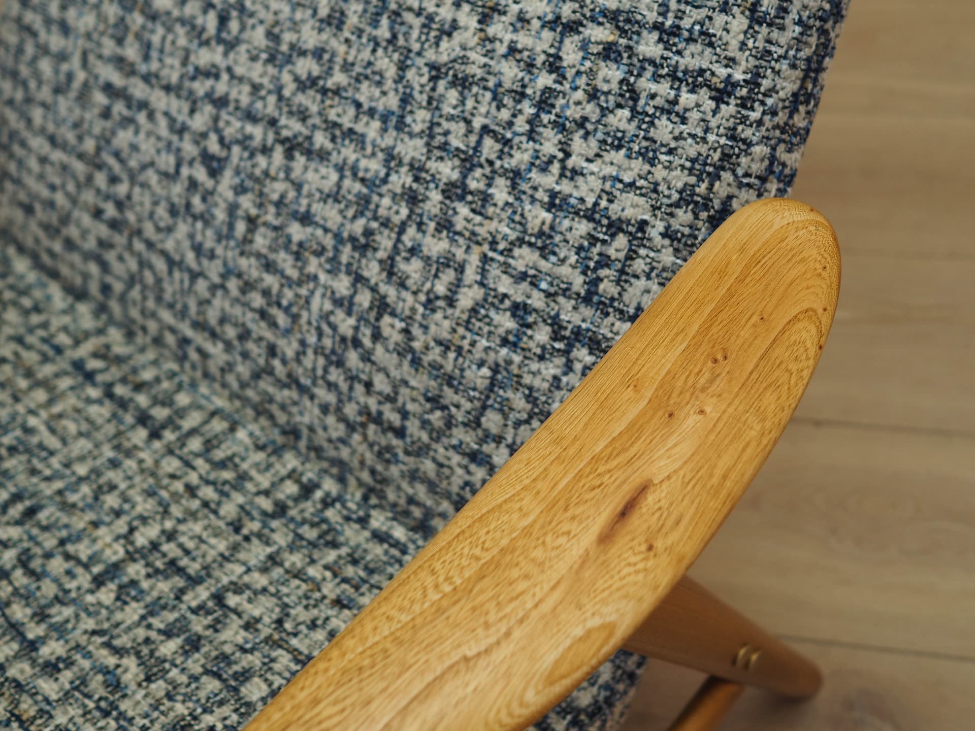 Fotel Kontour, teak, tkanina niebieski beżowy biały, Fritz Hansen, Dania, lata 60. - 371243