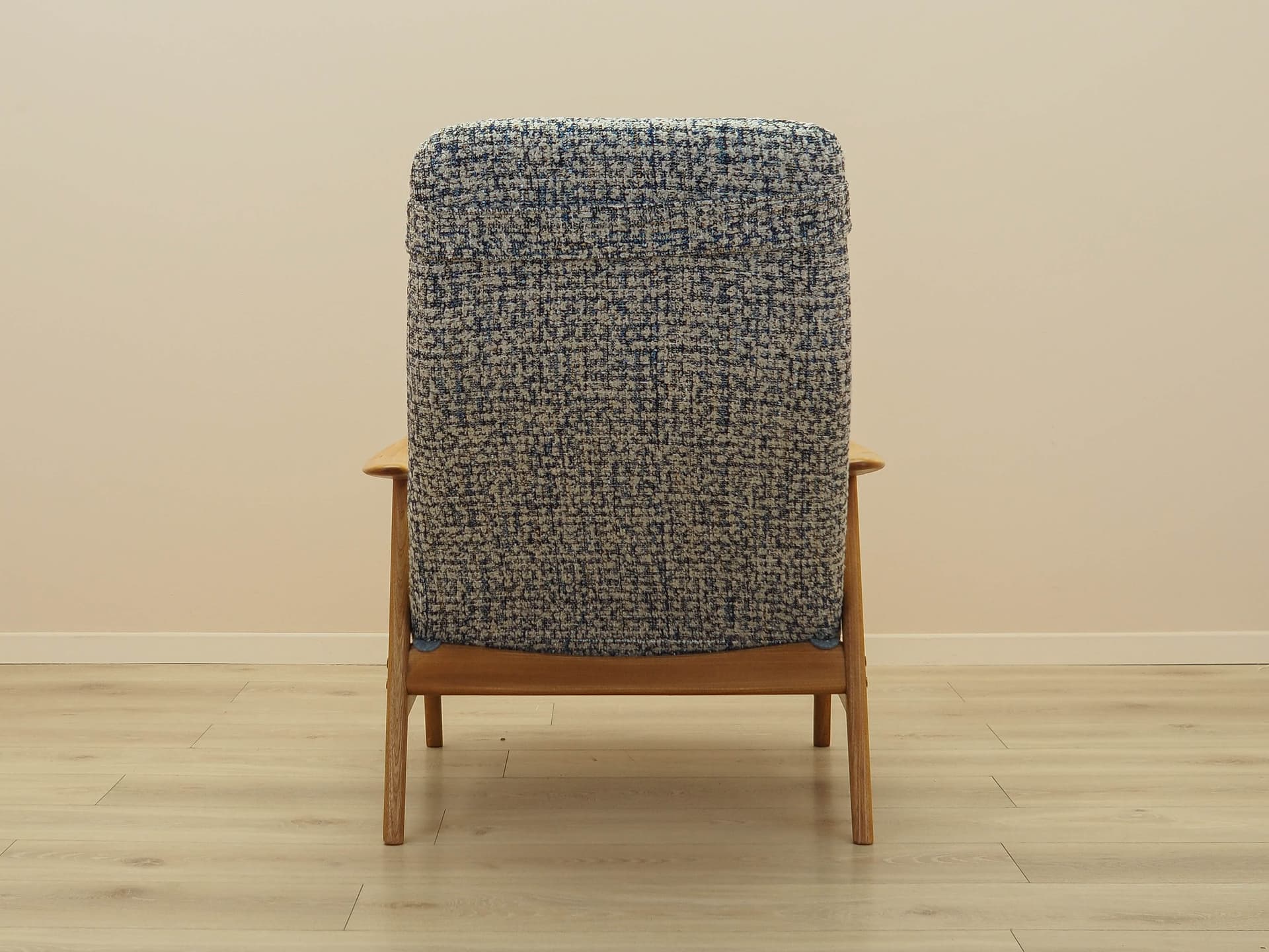 Fotel Kontour, teak, tkanina niebieski beżowy biały, Fritz Hansen, Dania, lata 60. - 371237
