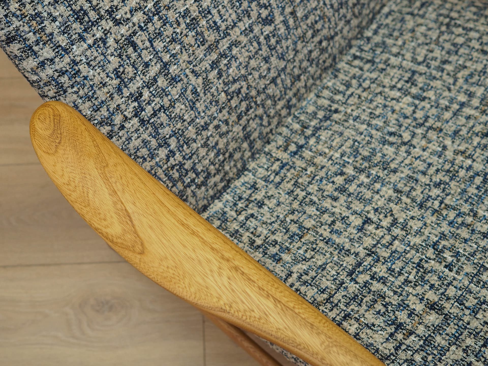 Fotel Kontour, teak, tkanina niebieski beżowy biały, Fritz Hansen, Dania, lata 60. - 371242
