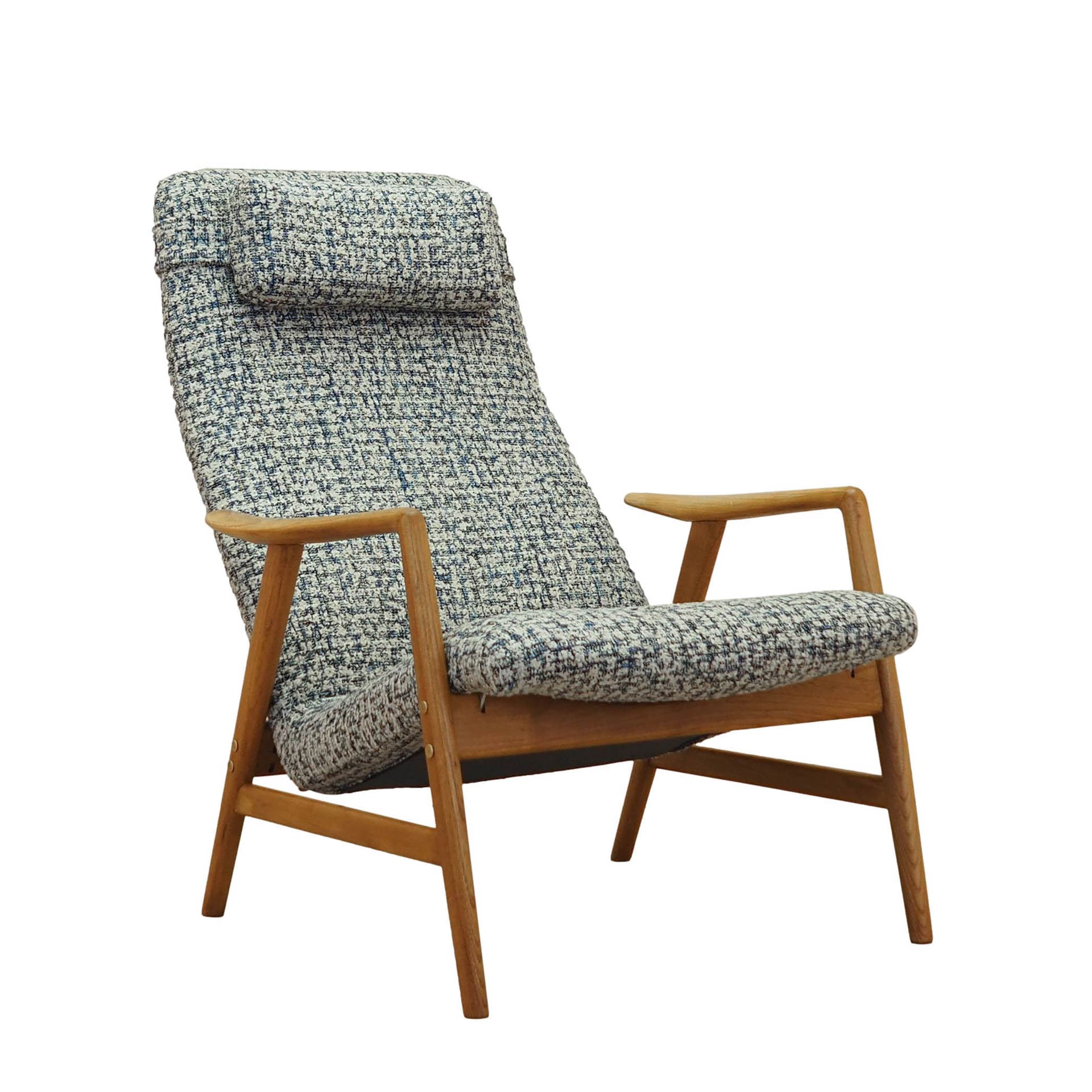 Fotel Kontour, teak, tkanina niebieski beżowy biały, Fritz Hansen, Dania, lata 60. - 371232