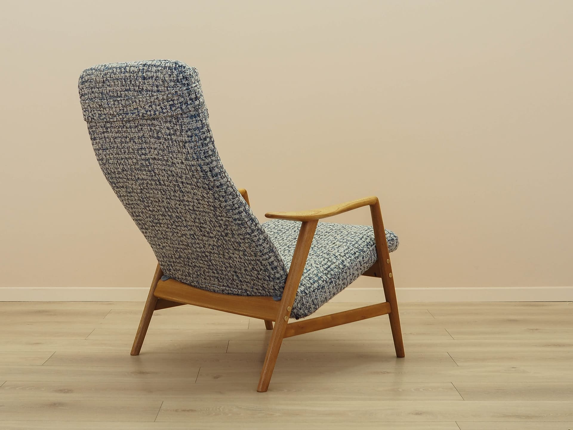 Fotel Kontour, teak, tkanina niebieski beżowy biały, Fritz Hansen, Dania, lata 60. - 371240