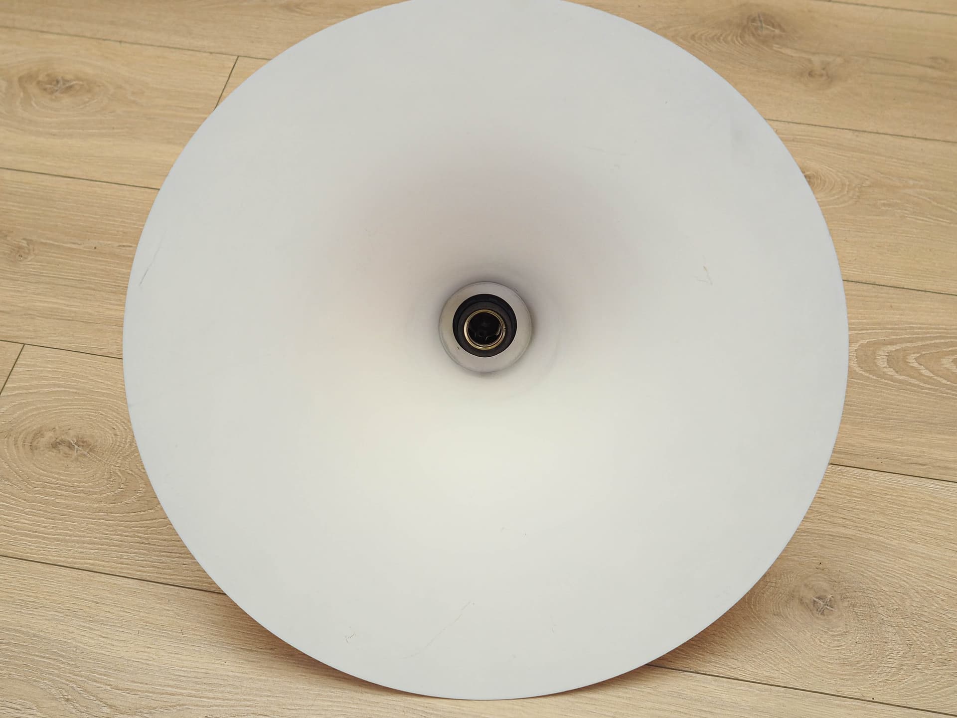 Lampa wisząca, Space Age, pomarańczowy akryl, srebrny aluminium, Dania, lata 60. - 371337