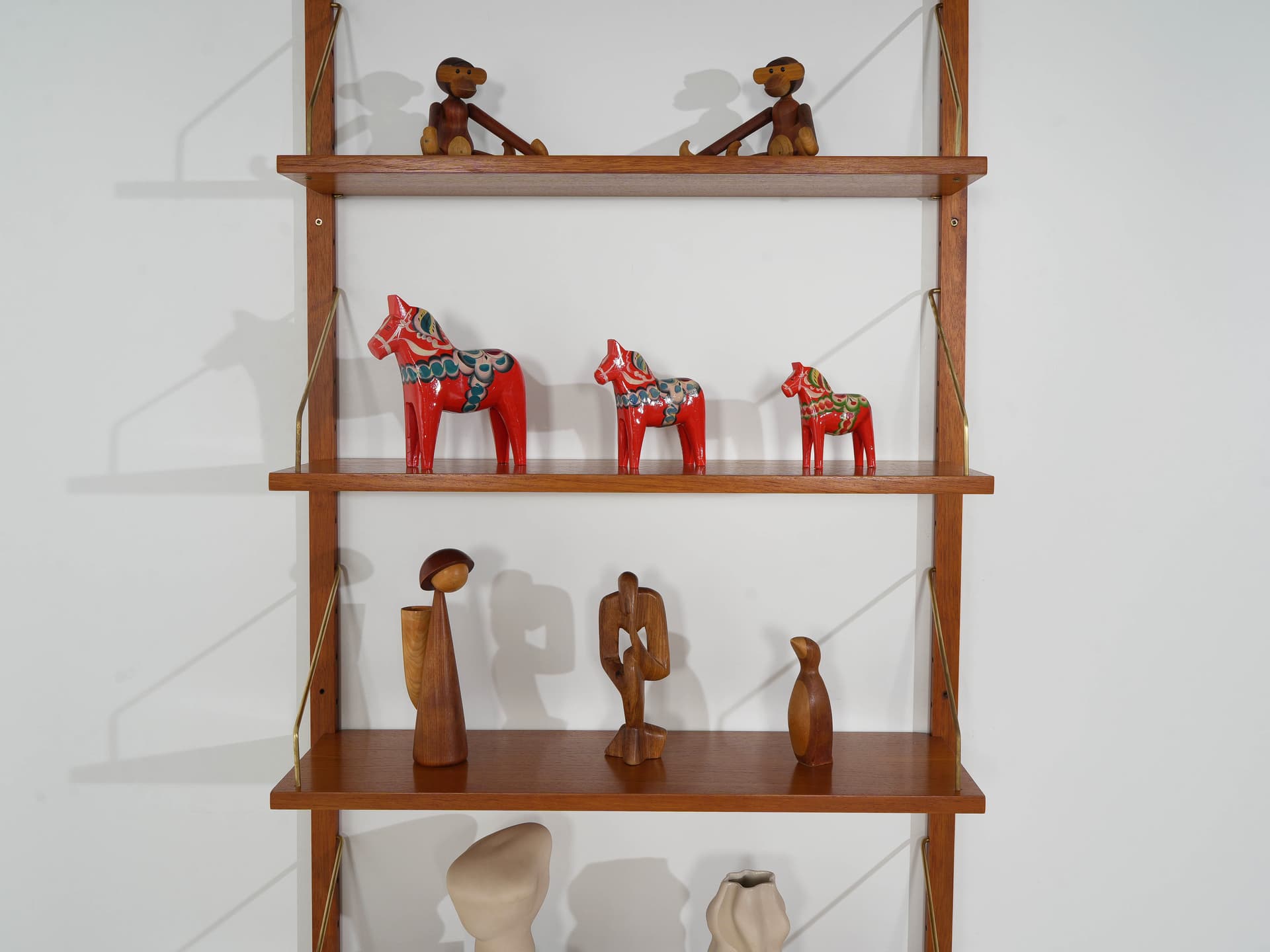Regał modułowy, teak brązowy, mosiądz złoty, Dania, lata 70. - 371397