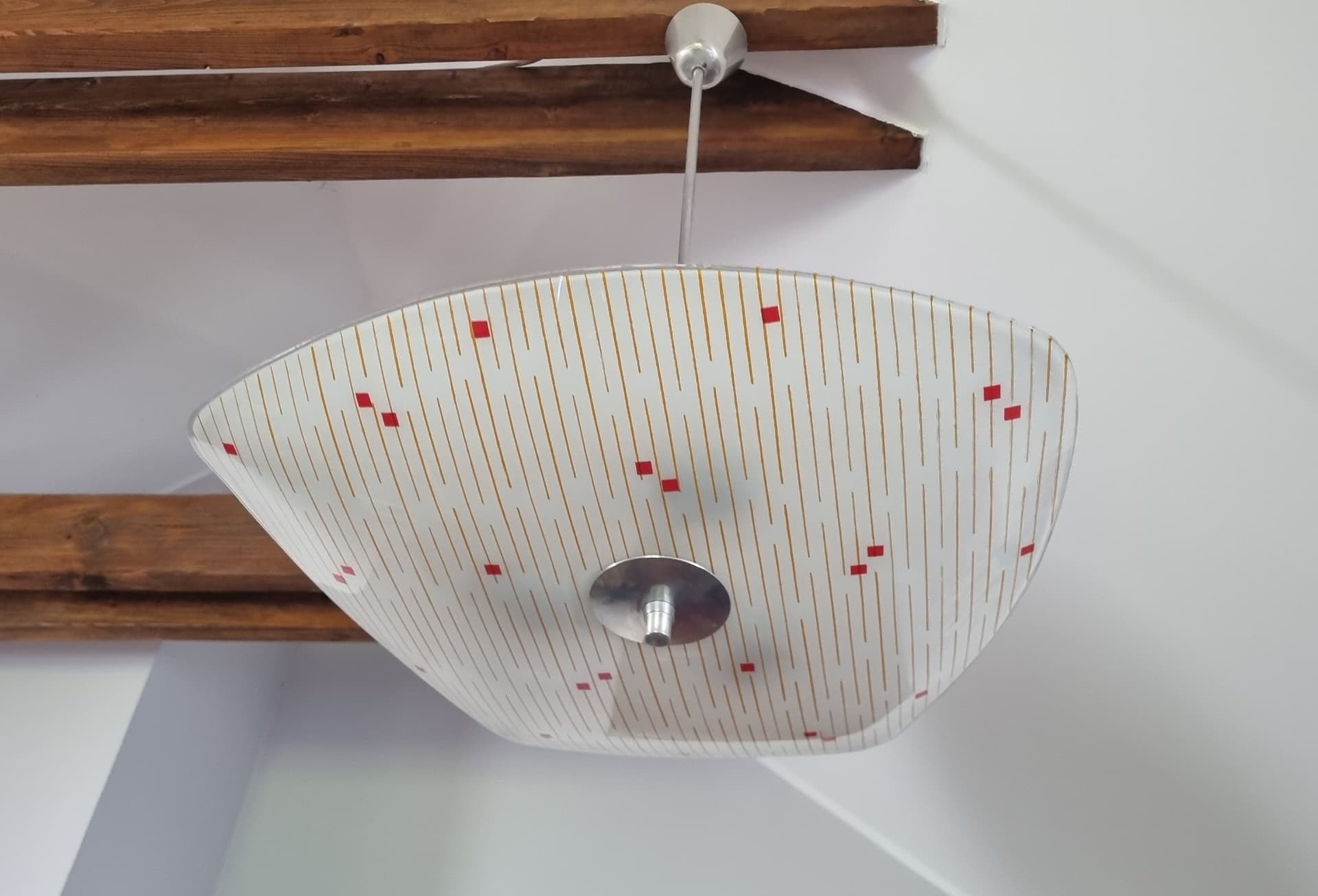 Lampa wisząca Pop Art, szkło sodowe biały, aluminium srebrny, Napako, Czechosłowacja, lata 60. - 371423