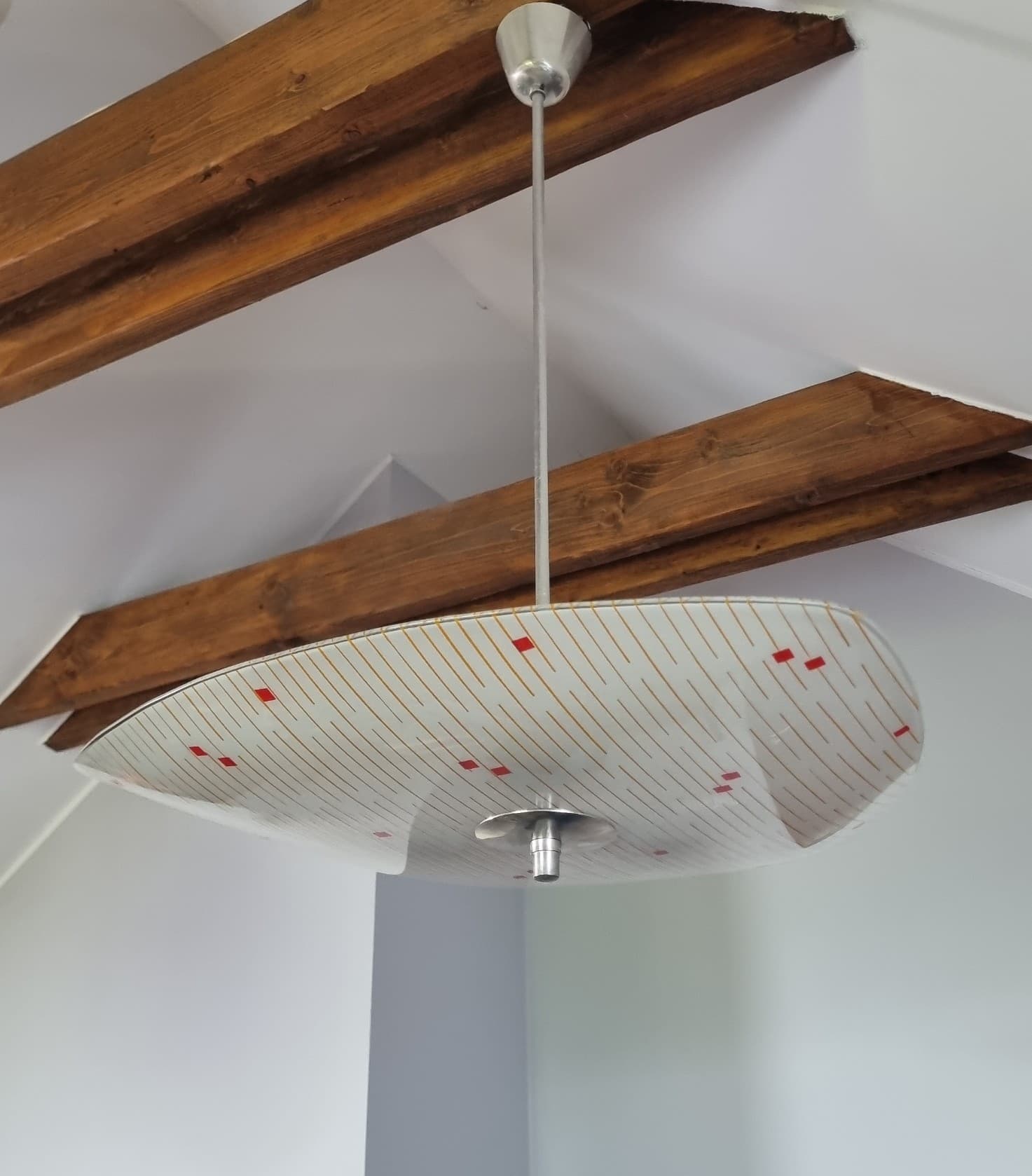 Lampa wisząca Pop Art, szkło sodowe biały, aluminium srebrny, Napako, Czechosłowacja, lata 60. - 371428