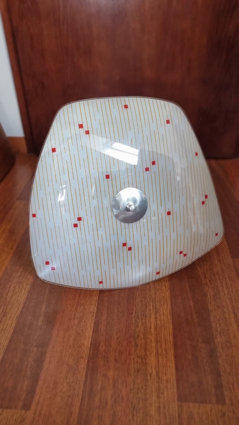 Lampa wisząca Pop Art, szkło sodowe biały, aluminium srebrny, Napako, Czechosłowacja, lata 60. - 371429