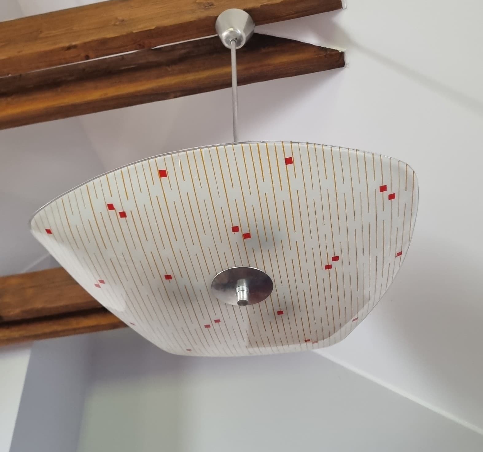 Lampa wisząca Pop Art, szkło sodowe biały, aluminium srebrny, Napako, Czechosłowacja, lata 60. - 371426