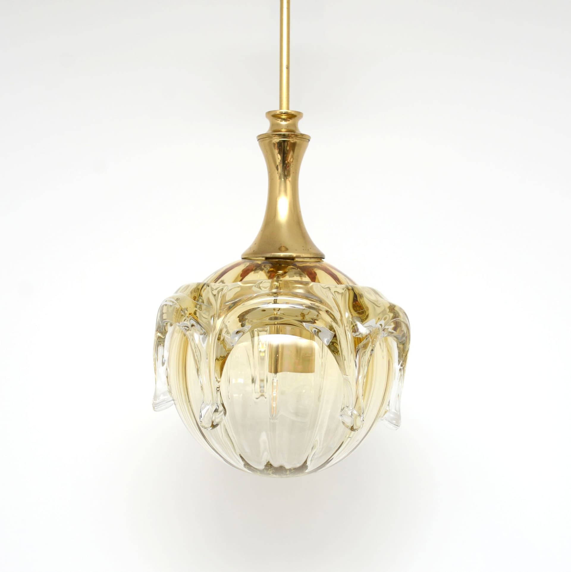 Lampa wisząca, bursztynowe szkło, mosiądz złoty, Limburg, Niemcy, lata 70. - 371482