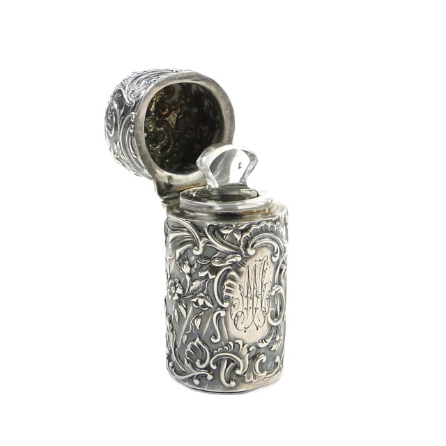 Flakon na perfumy, srebrny, srebro kryształ, Francja, XIX w. - WYMIARY