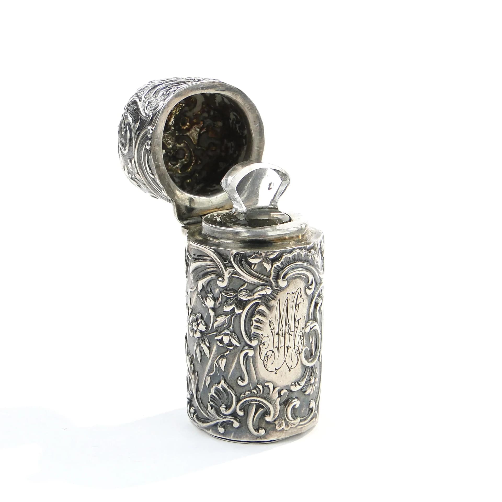 Flakon na perfumy, srebrny, srebro kryształ, Francja, XIX w. - 371523