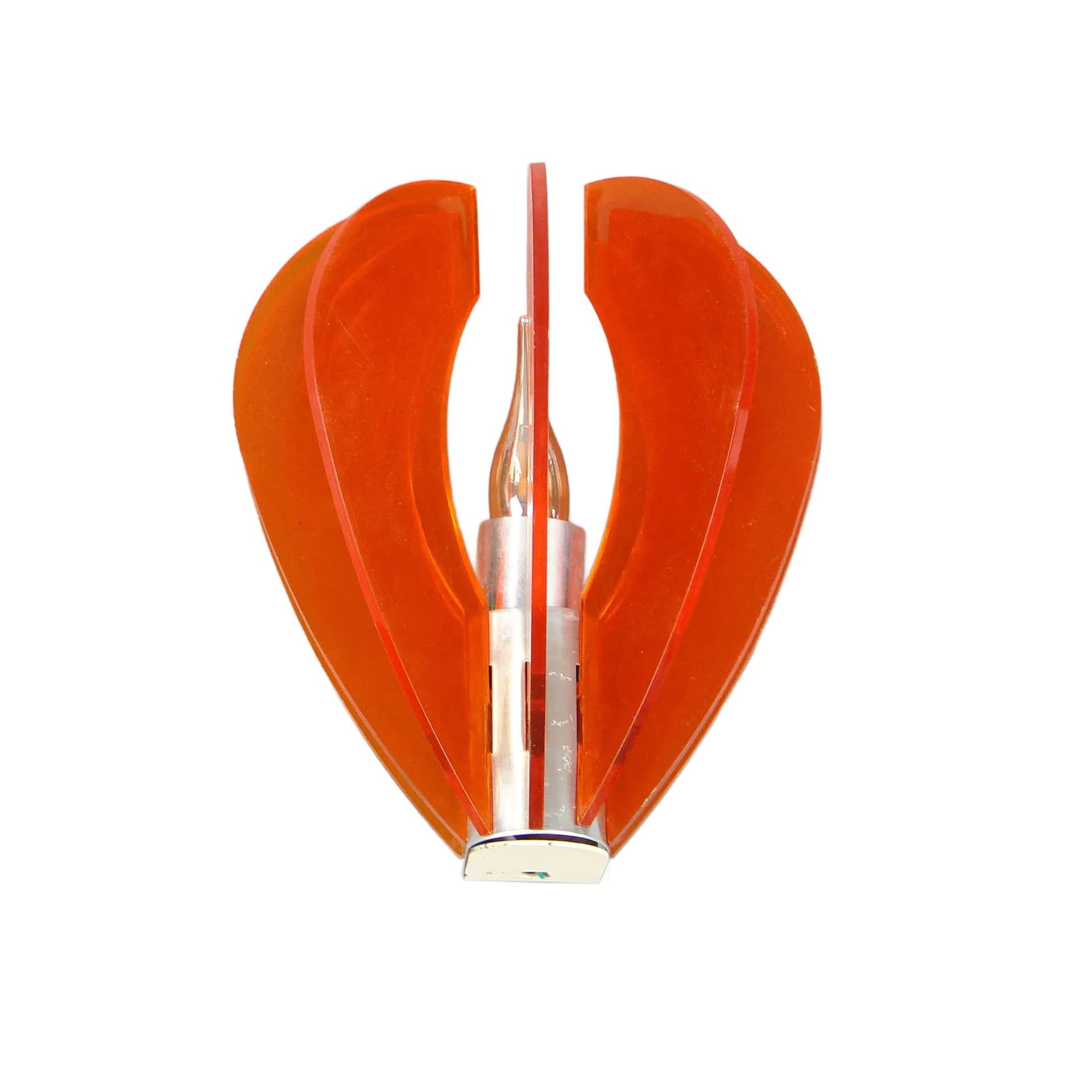 Kinkiet modernistyczny, pomarańczowy, akryl, aluminium, Niemcy, lata 50.