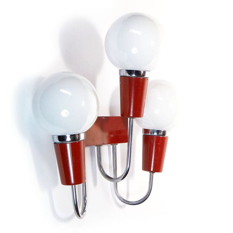 Kinkiet Omega, czerwony, stal chromowana, plastik, Polska, lata 60. - 371614