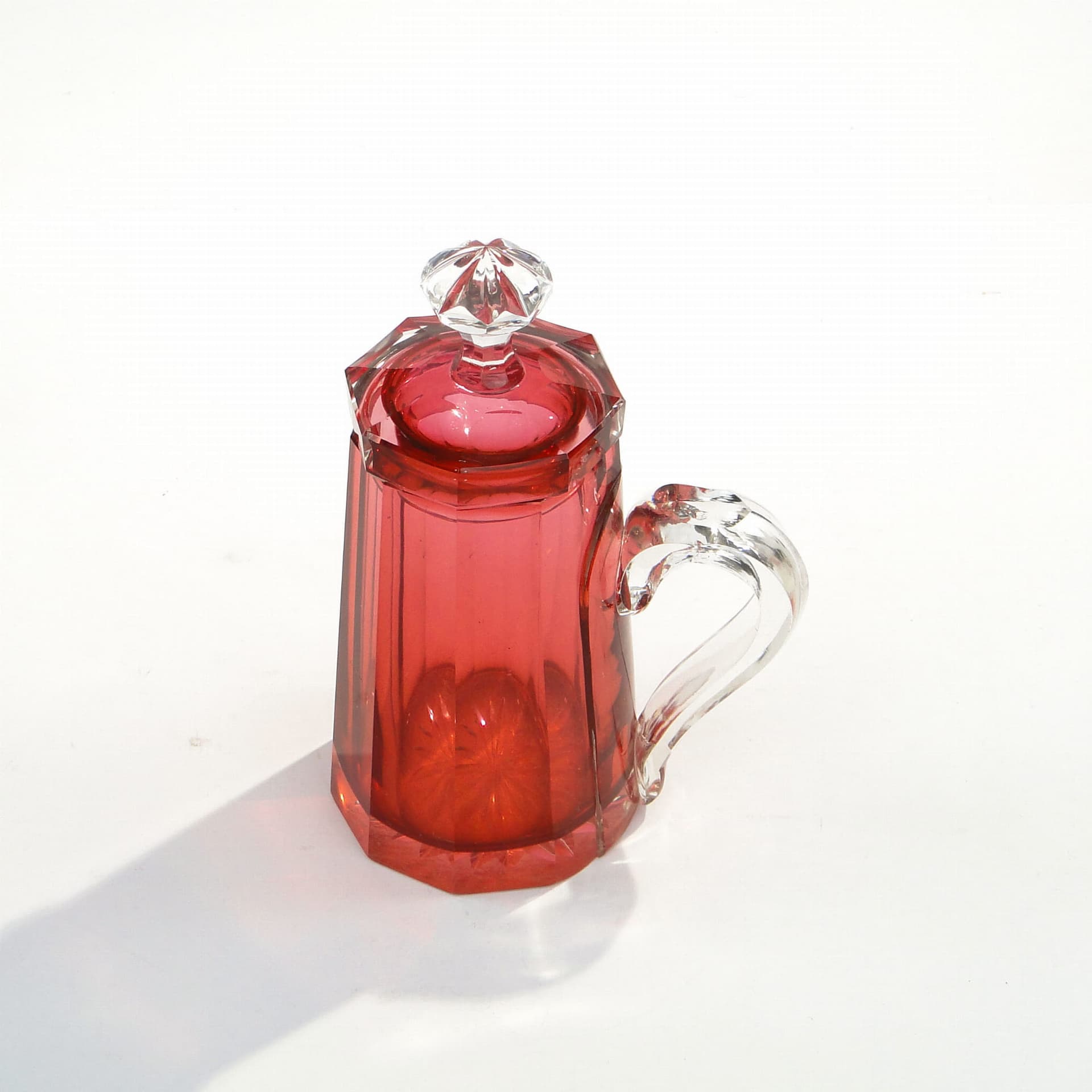 Kufel z przykrywką Biedermeier, kryształ rubinowy i przezroczysty, Austria, XIX w. - 371634