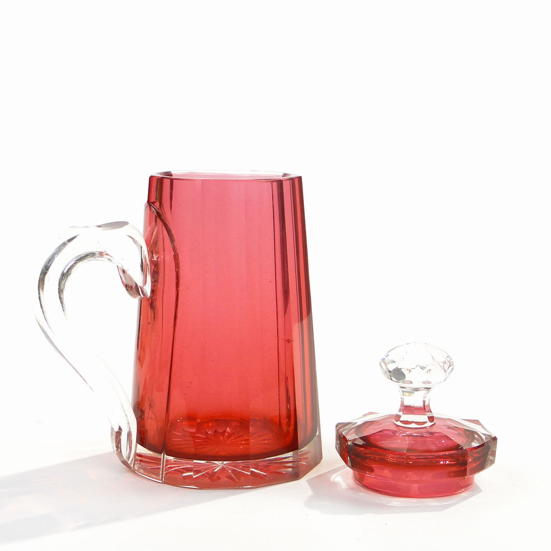 Kufel z przykrywką Biedermeier, kryształ rubinowy i przezroczysty, Austria, XIX w. - 371627
