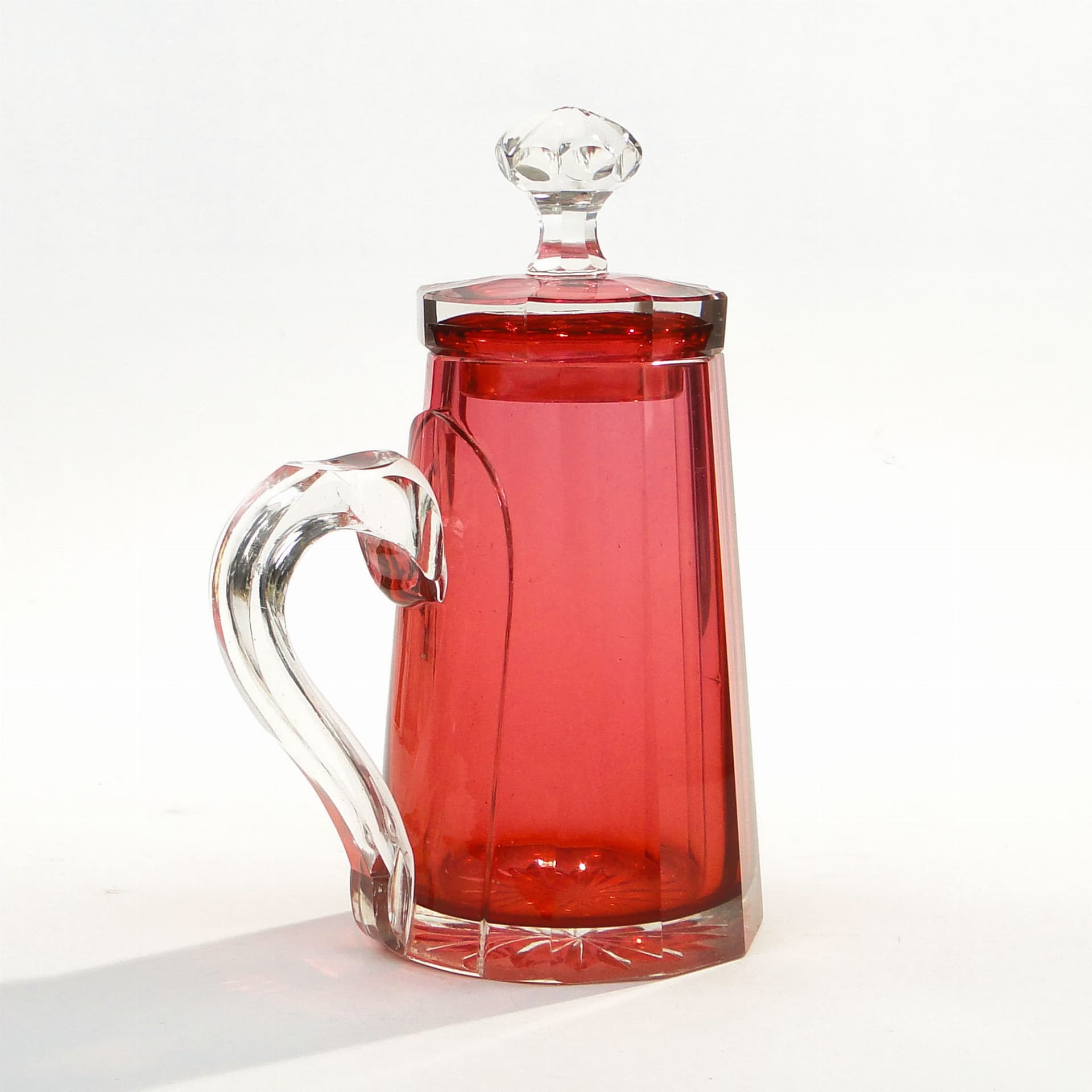Kufel z przykrywką Biedermeier, kryształ rubinowy i przezroczysty, Austria, XIX w. - 371632