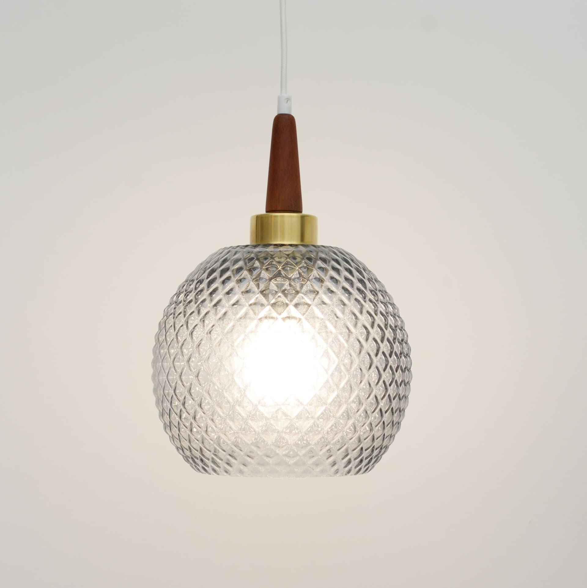 Lampa wisząca, szkło szare, teak brązowy, mosiądz złoty, Dania, lata 60. - 371663