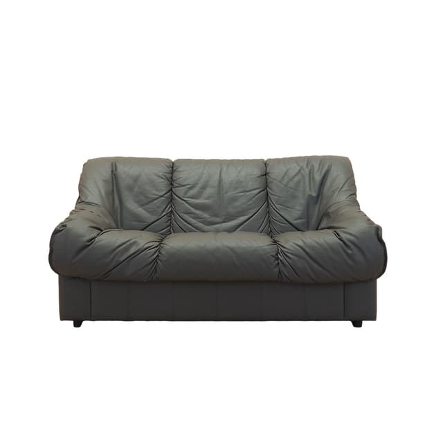 Sofa dwuosobowa, skóra szara, drewno, Włochy, lata 70. - WYMIARY