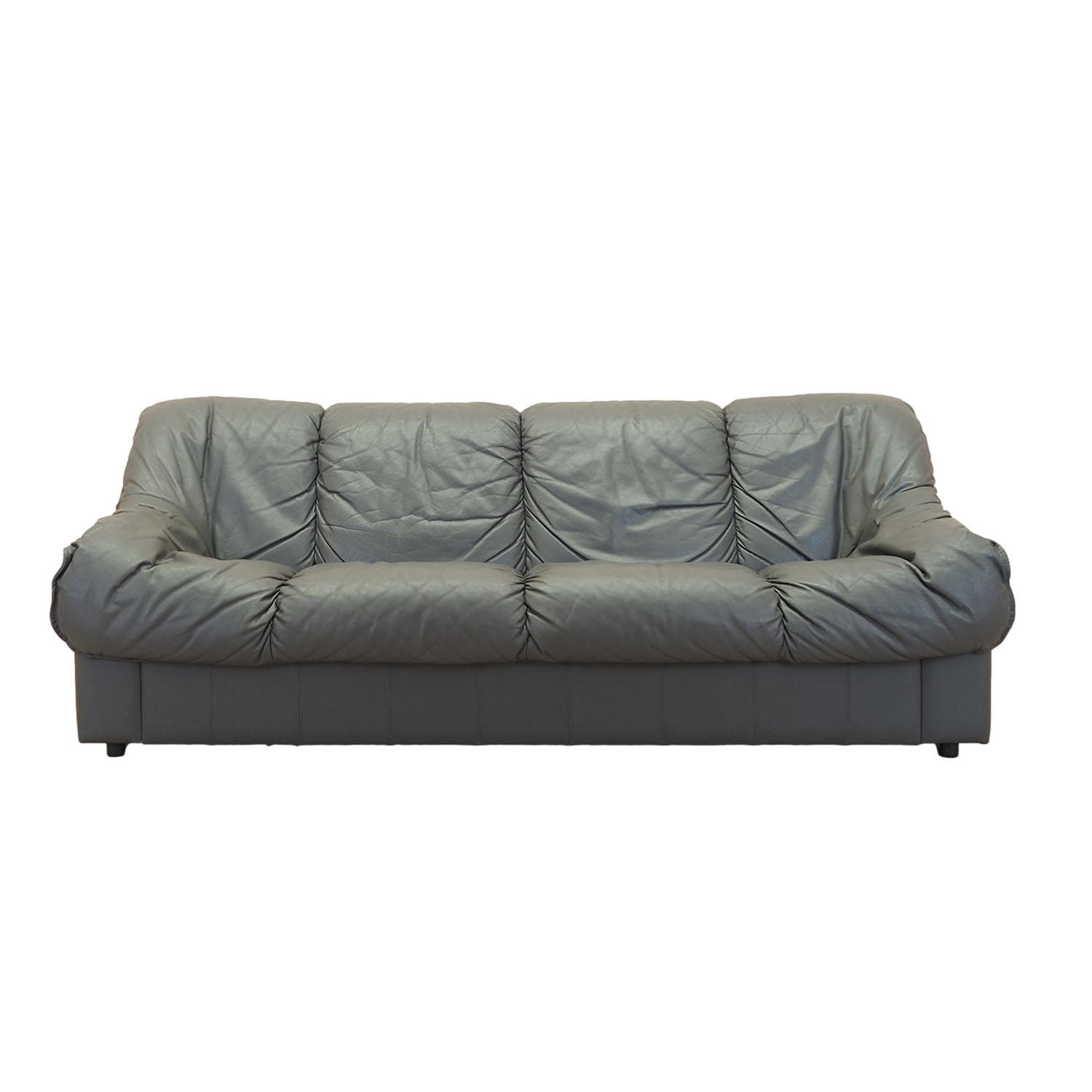 Sofa trzyosobowa, szara skóra, drewno czarne, Włochy, lata 70.