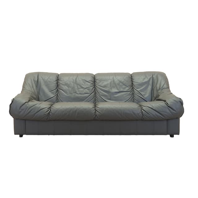 Sofa trzyosobowa, szara skóra, drewno czarne, Włochy, lata 70. - WYMIARY
