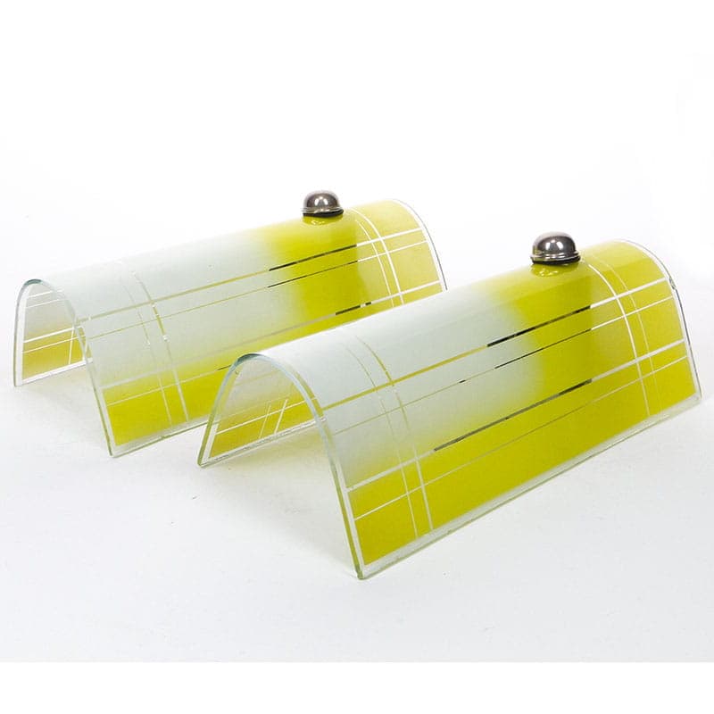 Para kinkietów Pop Art, szkło żółty, metal biały, Polska, lata 50. - 372009