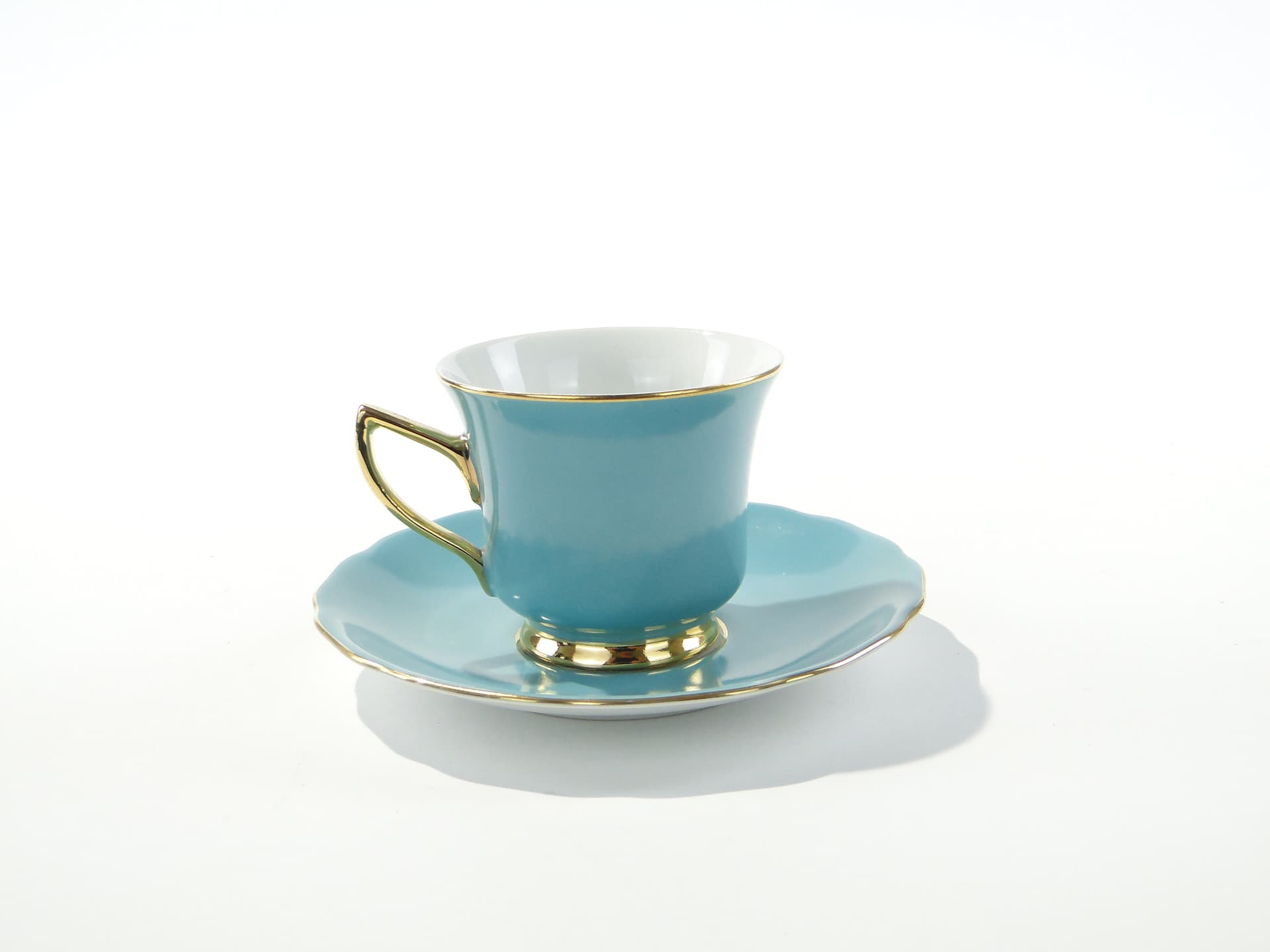 Filiżanka do espresso Windsor, porcelana niebieska biała, złocenie, Czechosłowacja, lata 50. - 372039