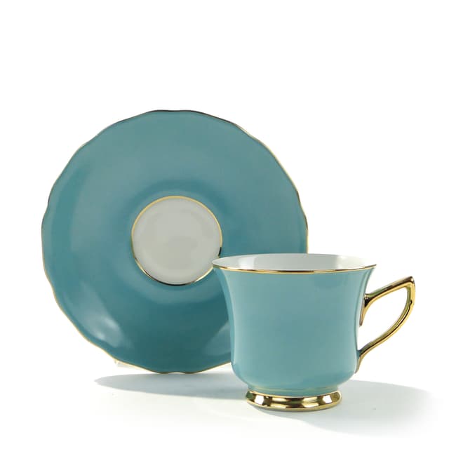 Filiżanka do espresso Windsor, porcelana niebieska biała, złocenie, Czechosłowacja, lata 50. - WYMIARY