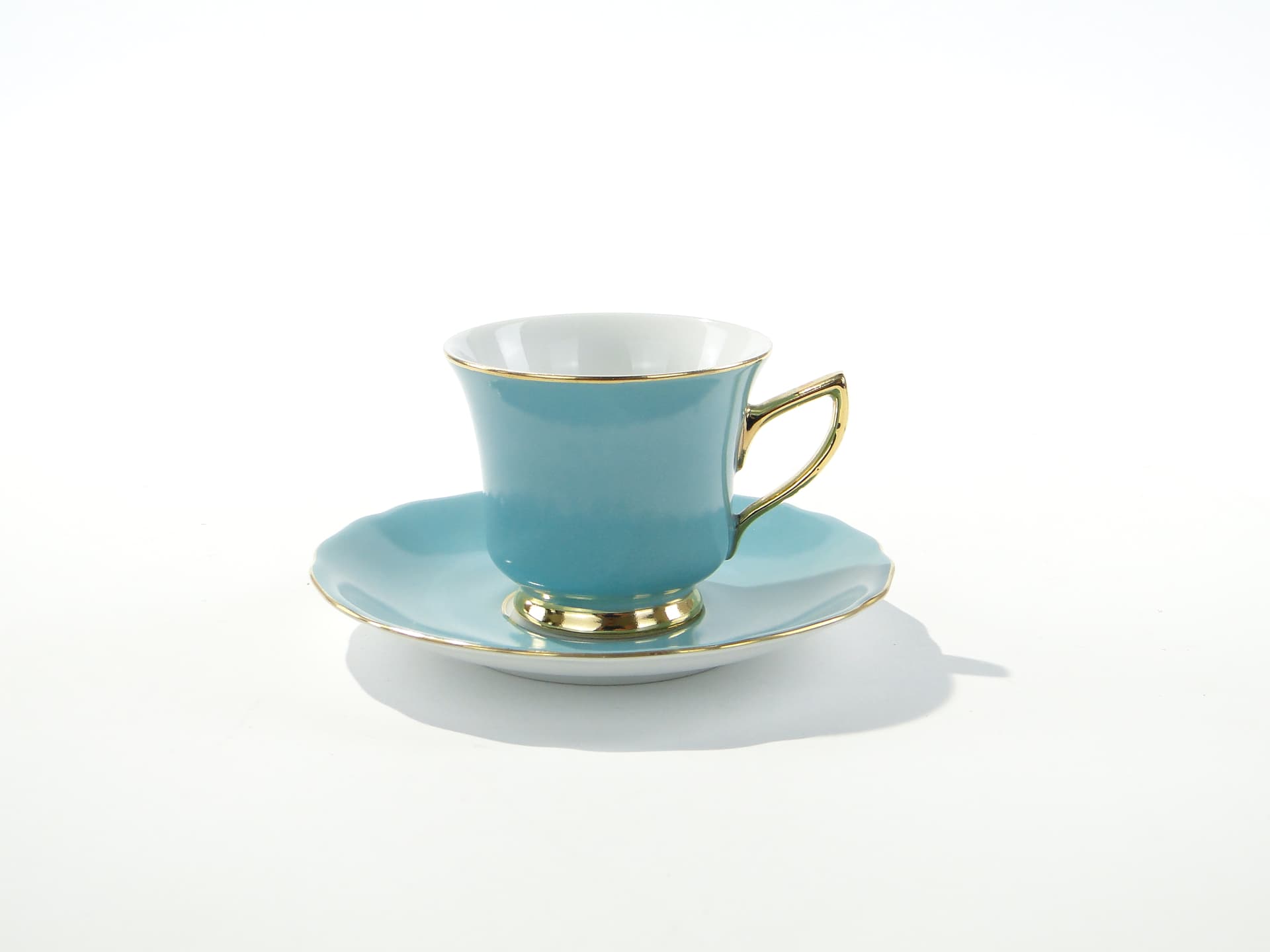 Filiżanka do espresso Windsor, porcelana niebieska biała, złocenie, Czechosłowacja, lata 50. - 372038