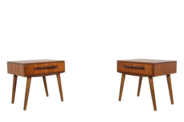 Para szafek nocnych, teak brązowy, proj. V. Wilkins, G-Plan, Wielka Brytania, lata 60. - WYMIARY