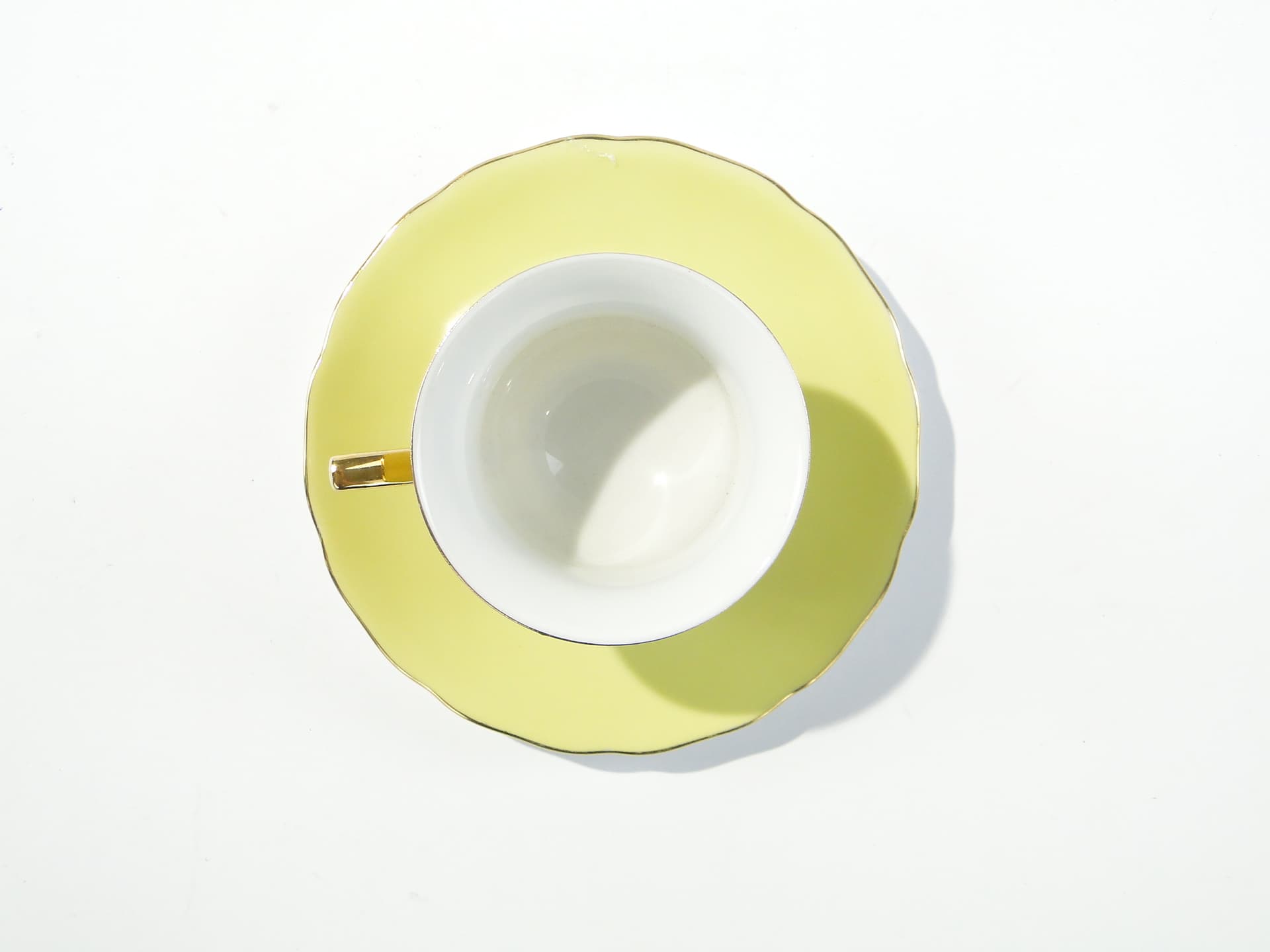 Filiżanka do espresso ze spodkiem, Windsor, żółto-zielony, porcelana biała, złocenie, Czechosłowacja, lata 50. - 372191