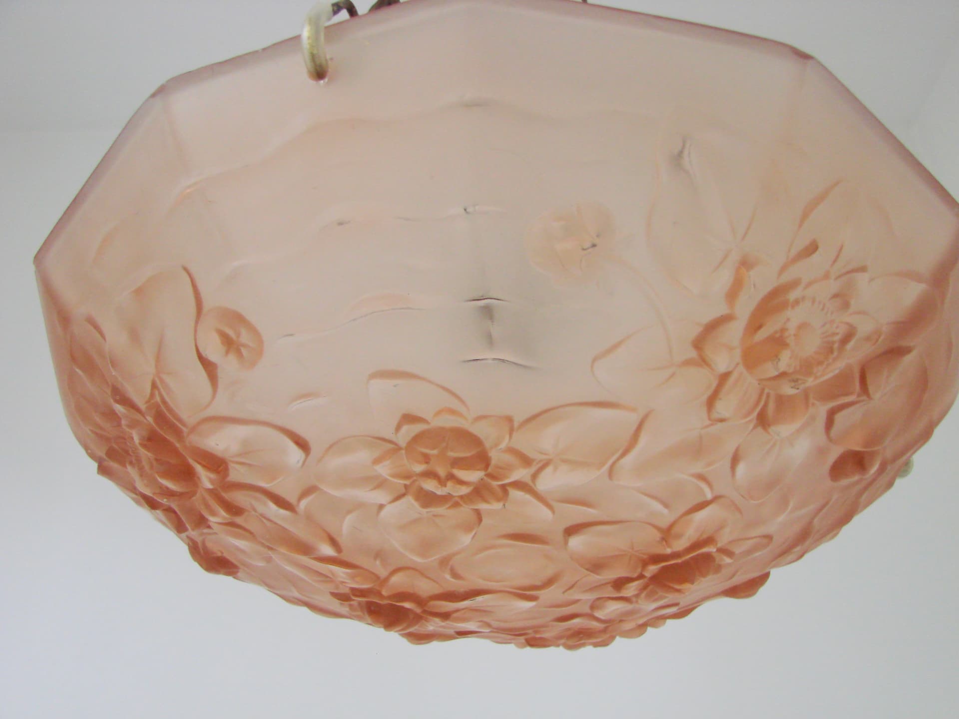 Lampa wisząca Ampla Art Deco, szkło różowy, mosiądz złoty, Francja, lata 30. - 372183