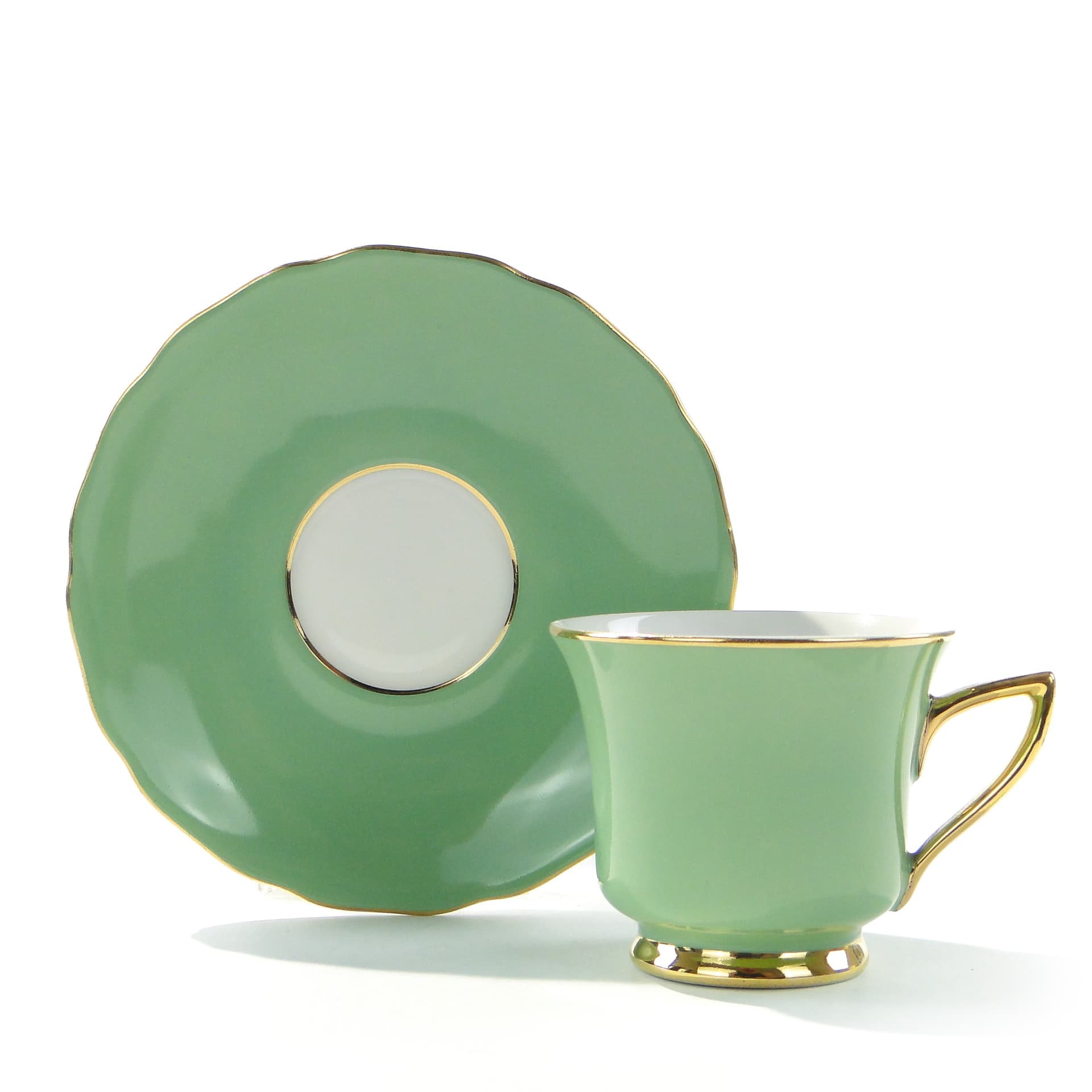 Filiżanka do espresso Windsor, porcelana zielona, złocenie, Windsor, Czechosłowacja, lata 50.