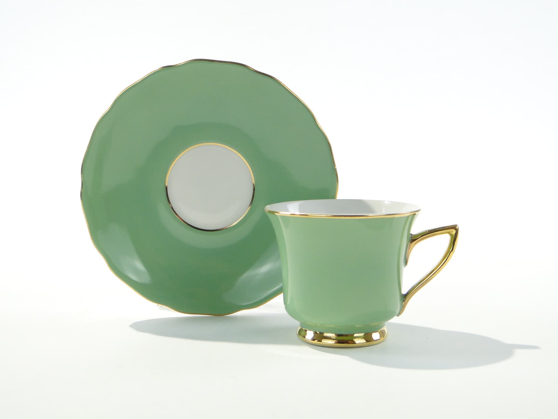Filiżanka do espresso Windsor, porcelana zielona, złocenie, Windsor, Czechosłowacja, lata 50. - 372211