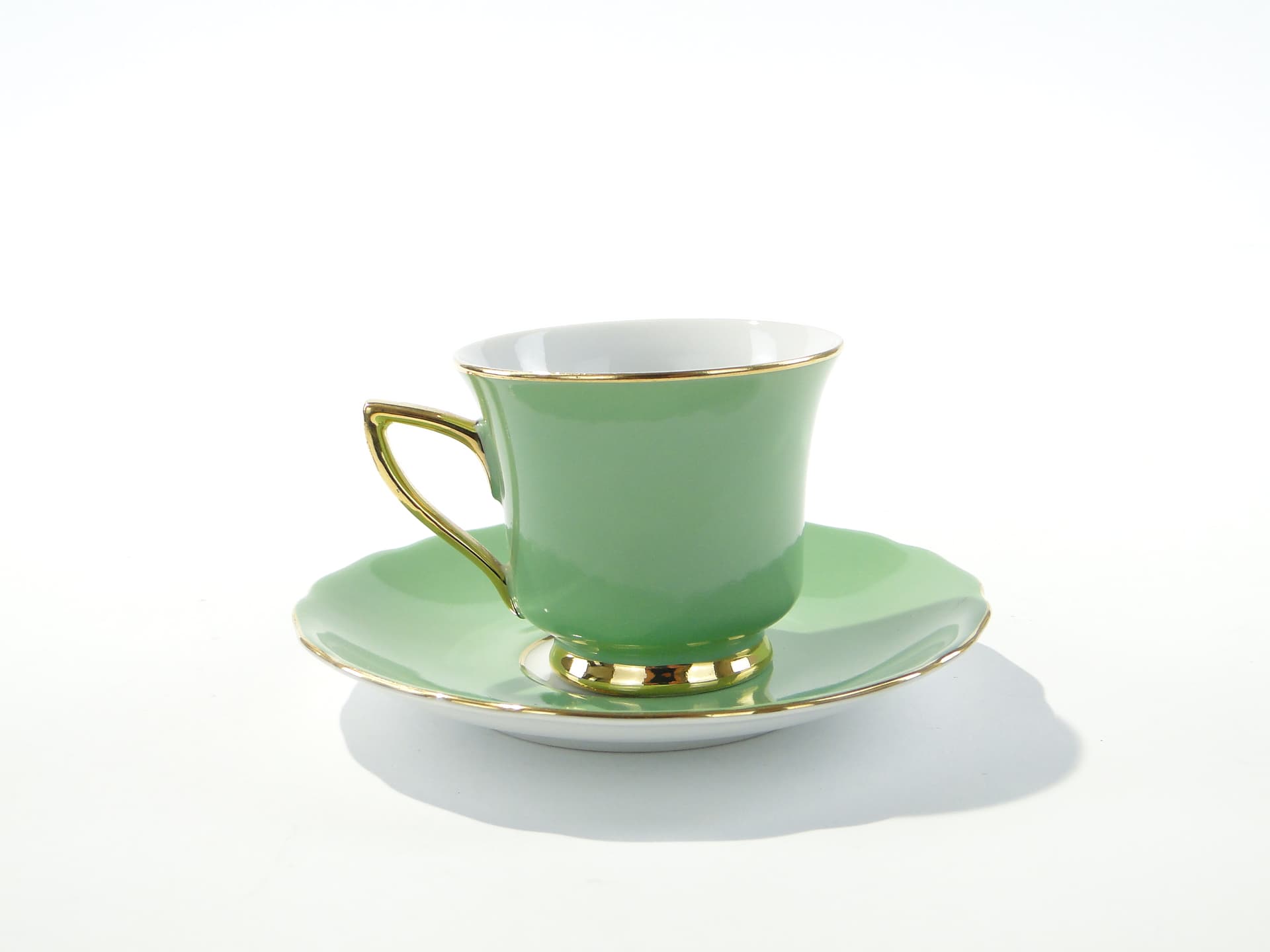 Filiżanka do espresso Windsor, porcelana zielona, złocenie, Windsor, Czechosłowacja, lata 50. - 372217