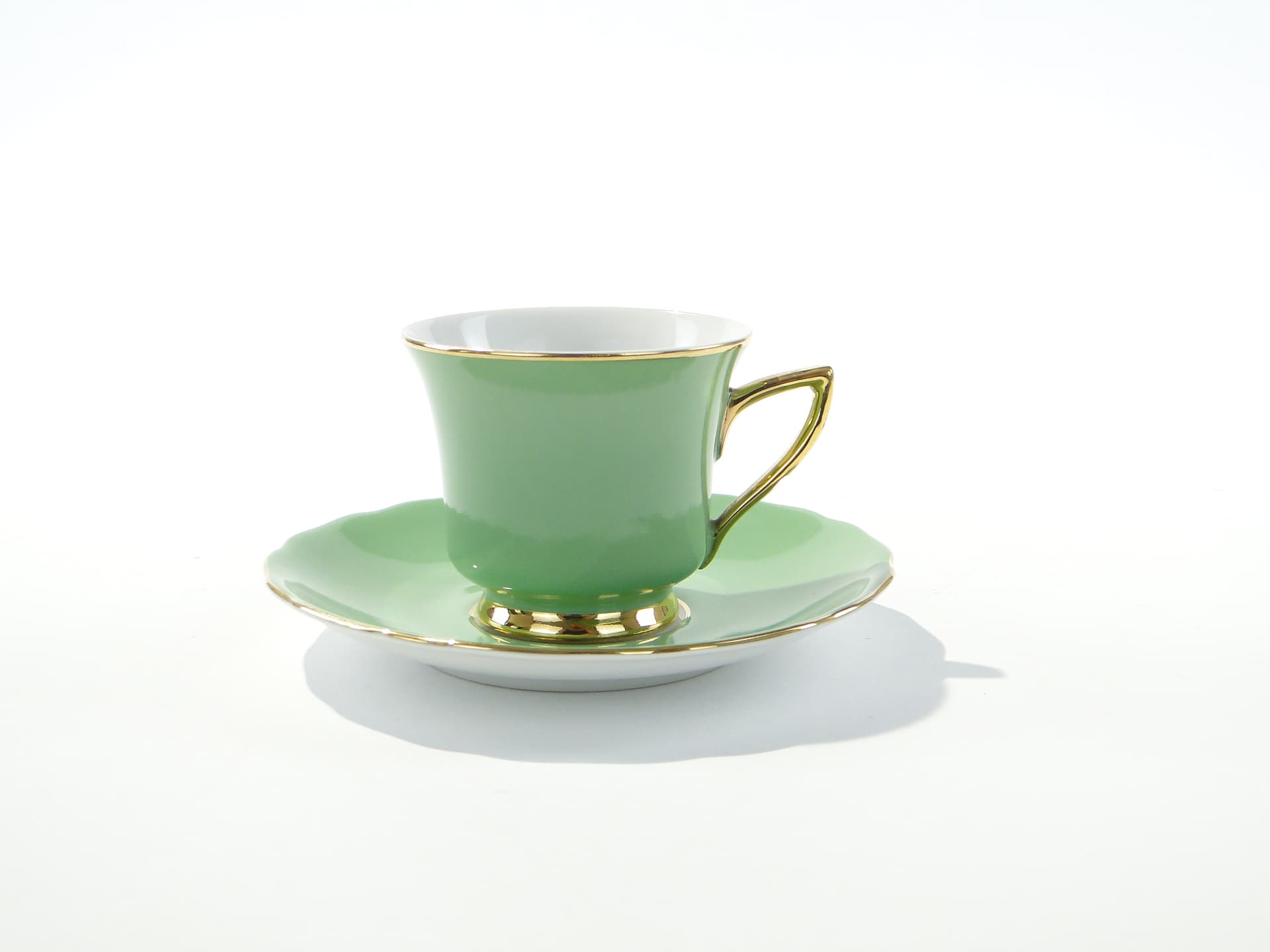Filiżanka do espresso Windsor, porcelana zielona, złocenie, Windsor, Czechosłowacja, lata 50. - 372215