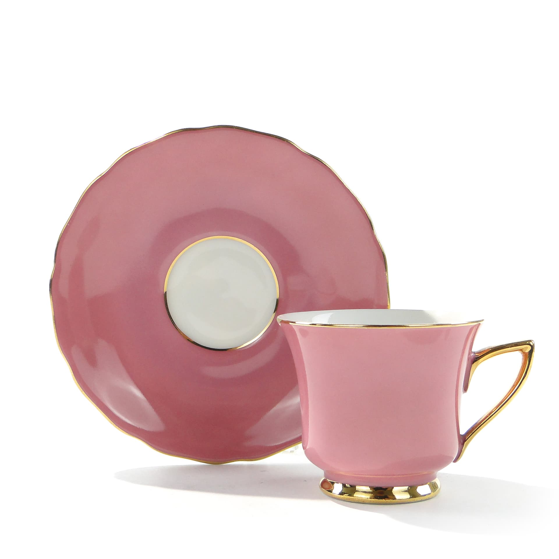 Filiżanka do espresso Windsor, porcelana różowa biała złocona, Windsor Karlovy Vary, Czechosłowacja, lata 50.