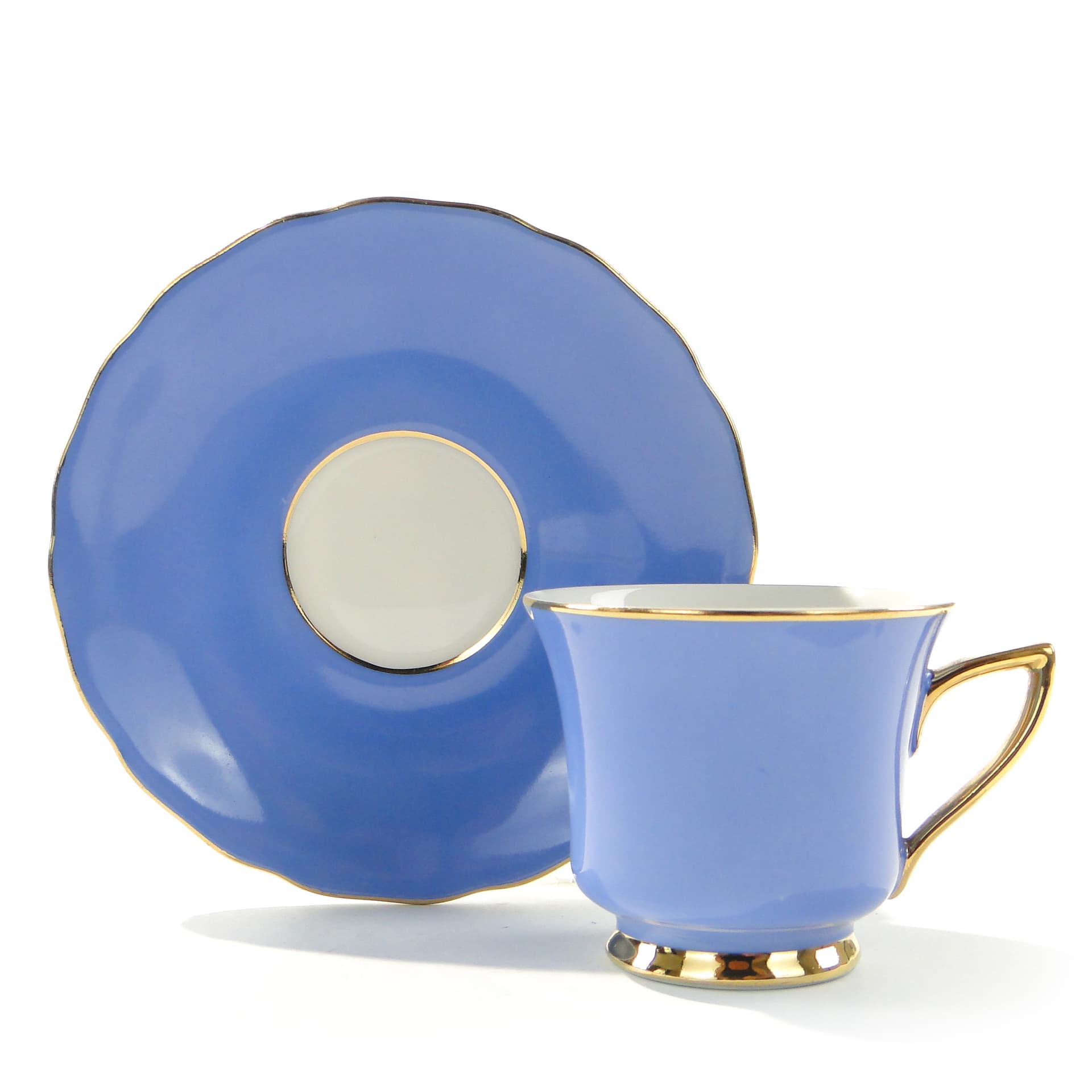 Filiżanka do espresso Windsor, porcelana biała niebieska, złocenie, Karlovy Vary, Czechosłowacja, lata 50.