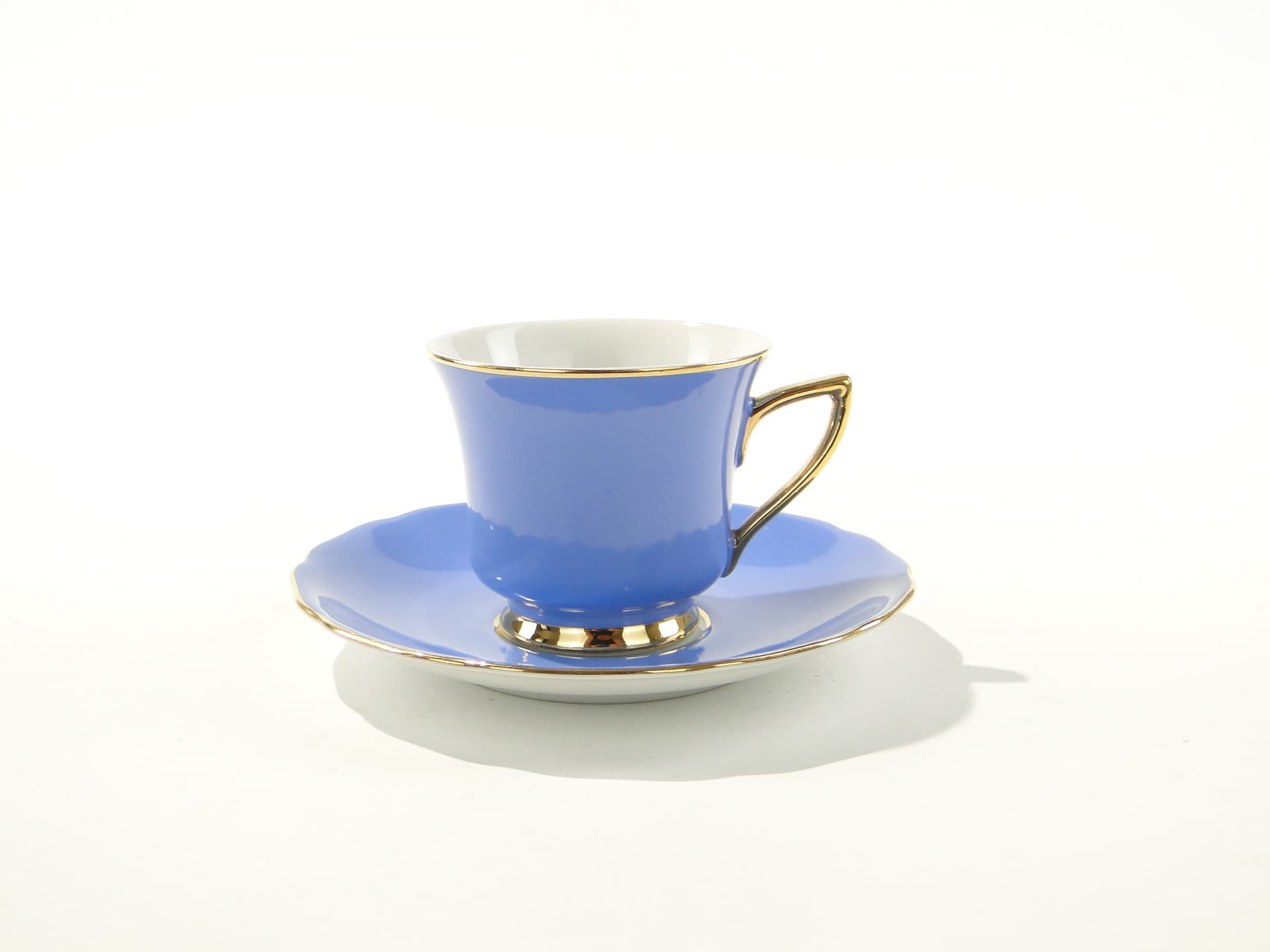 Filiżanka do espresso Windsor, porcelana biała niebieska, złocenie, Karlovy Vary, Czechosłowacja, lata 50. - 372257