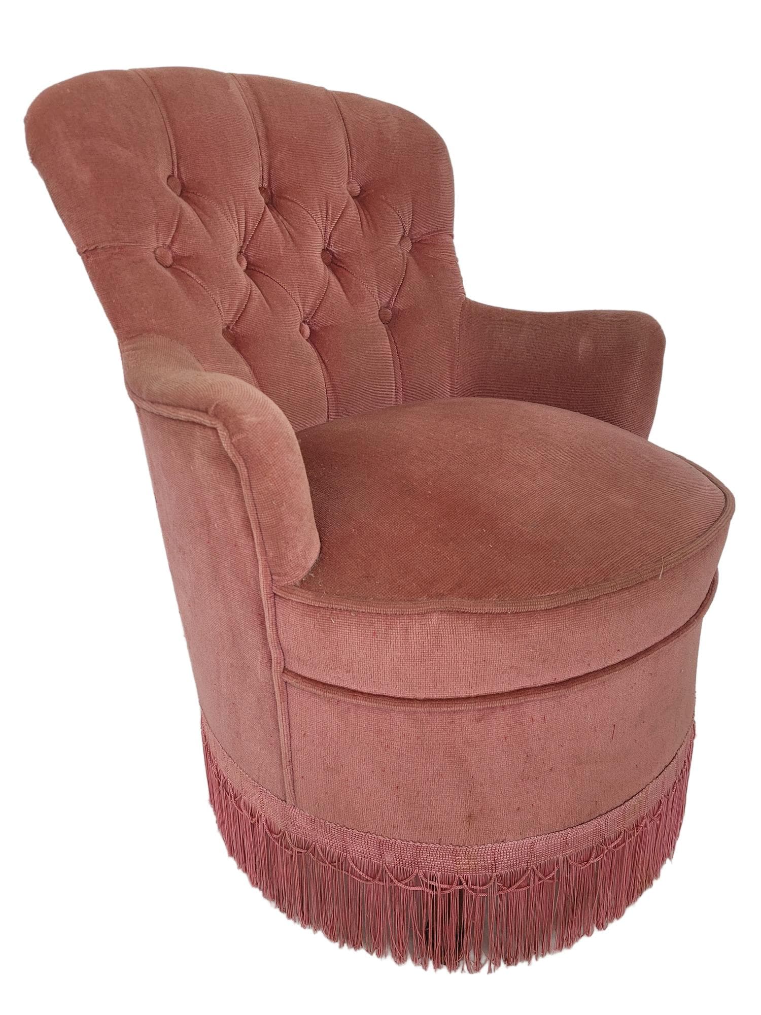 Fotel chesterfield, welur różowy, początek XX w.