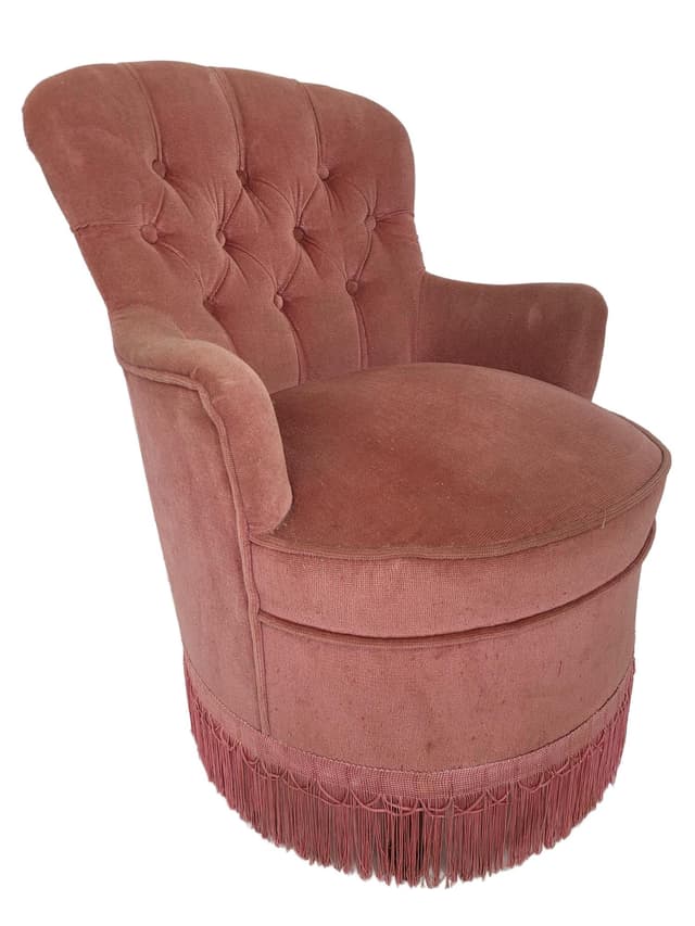 Fotel chesterfield, welur różowy, początek XX w. - WYMIARY