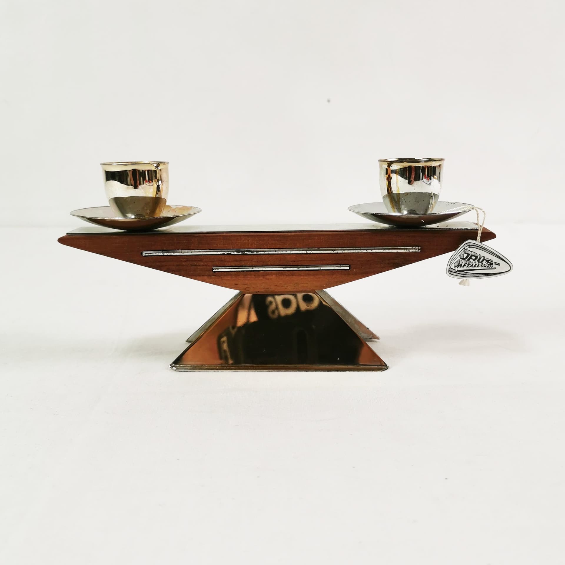 Świecznik Art déco, brązowy, drewno, srebrny, metal, Niemcy, lata 50. - 372500