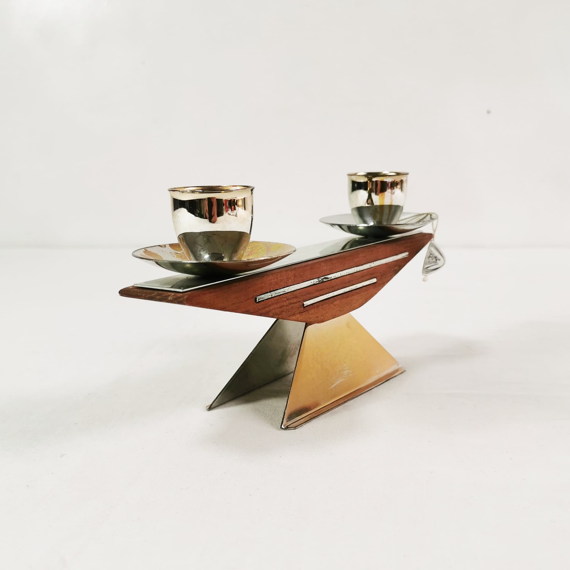 Świecznik Art déco, brązowy, drewno, srebrny, metal, Niemcy, lata 50. - 372491
