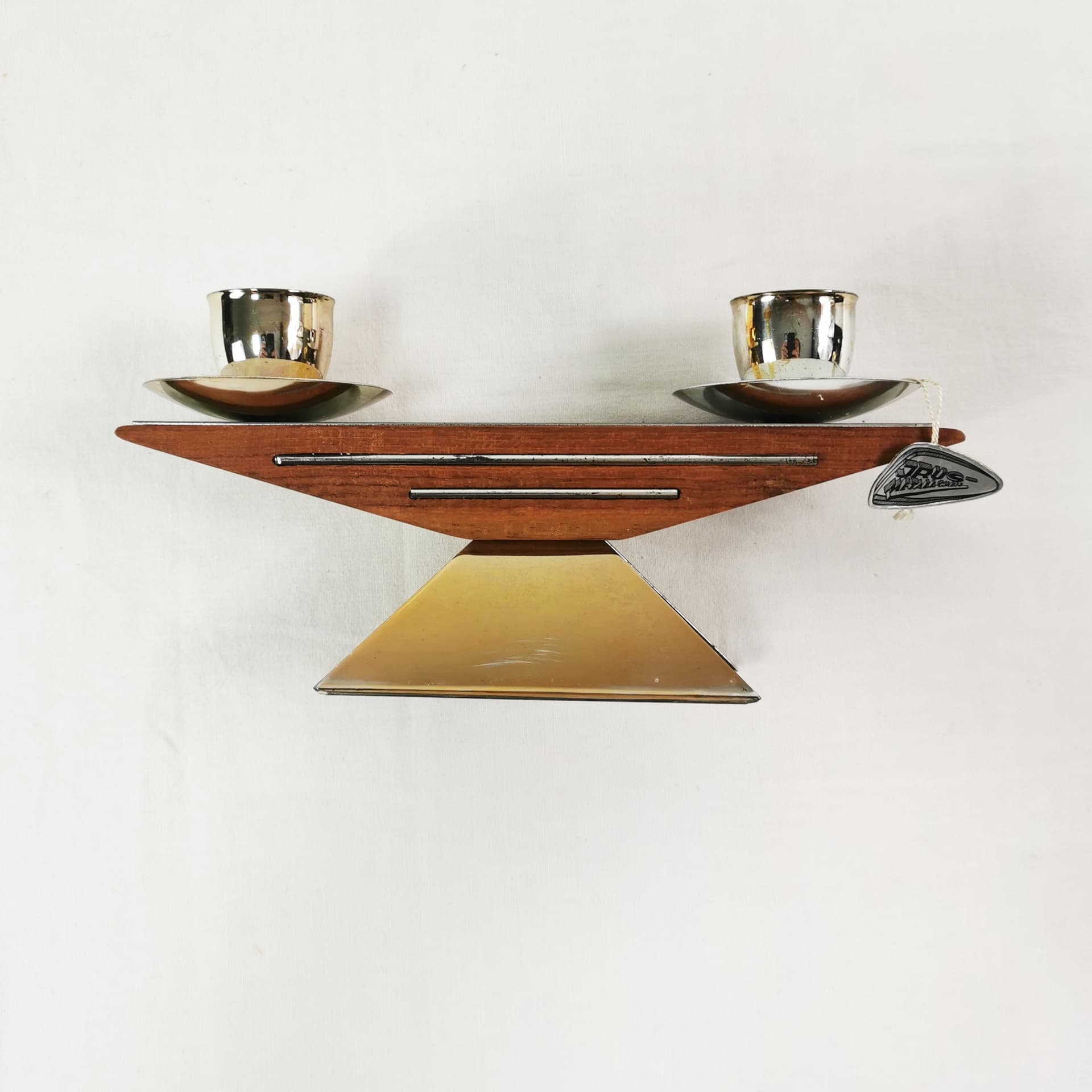Świecznik Art déco, brązowy, drewno, srebrny, metal, Niemcy, lata 50. - 372495