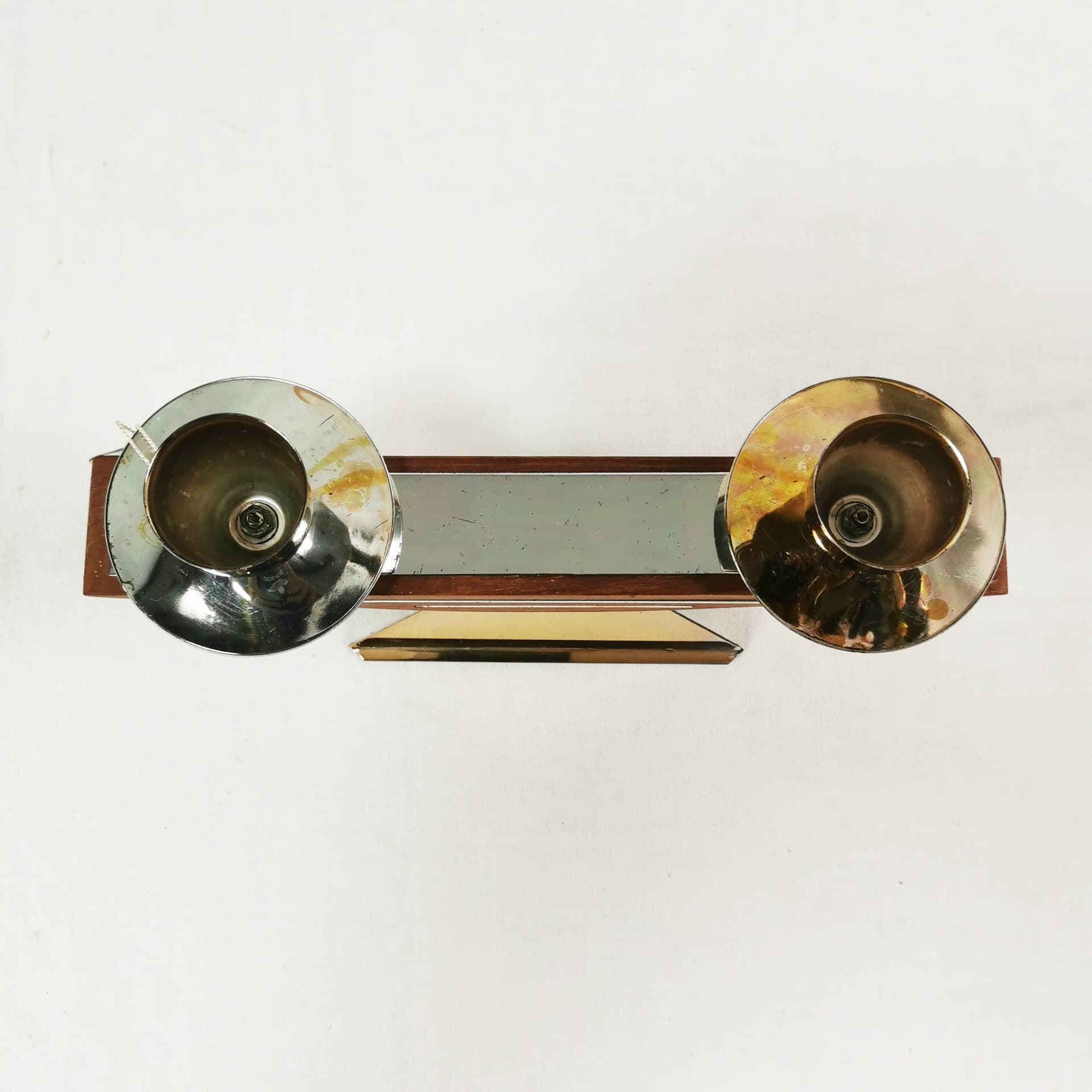 Świecznik Art déco, brązowy, drewno, srebrny, metal, Niemcy, lata 50. - 372494