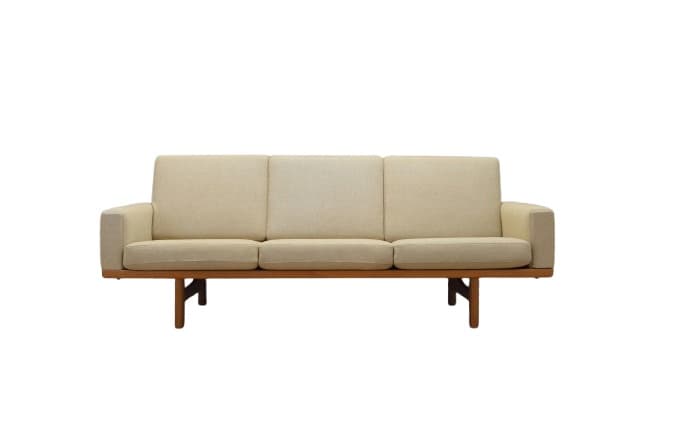Sofa GE-236, beżowy Hallingdal, dąb, proj. H. Wegner, Dania, lata 60.