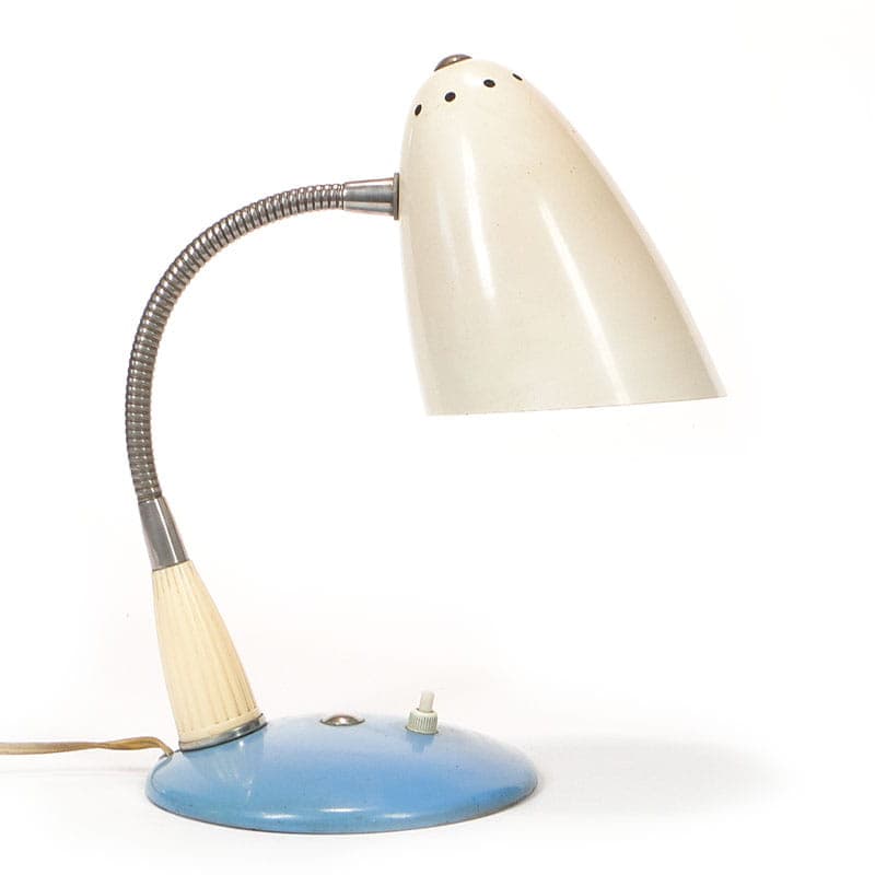 Lampa biurkowa, beżowy, stal chromowana, bakelit, Meos, Polska, lata 60. - 372711